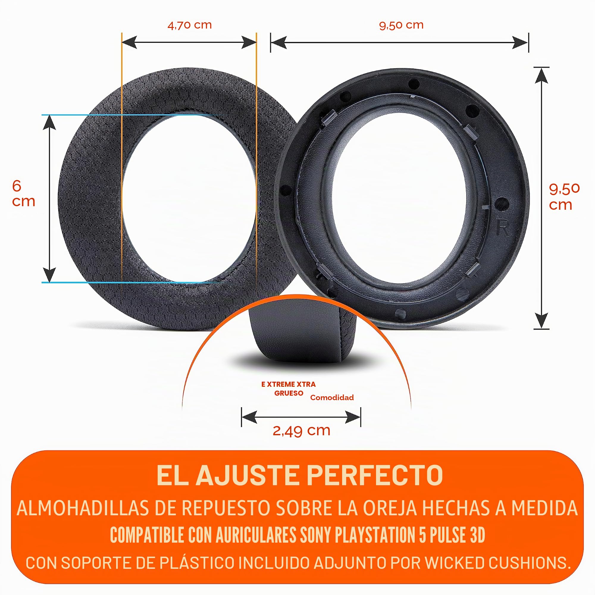 WC Freeze Pulse 3D - Almohadillas de Gel refrescante compatibles con Sony PS5 Pulse 3D, Fabricadas por Wicked Cushions | Cojín más Grueso y Apertura más Amplia | Black