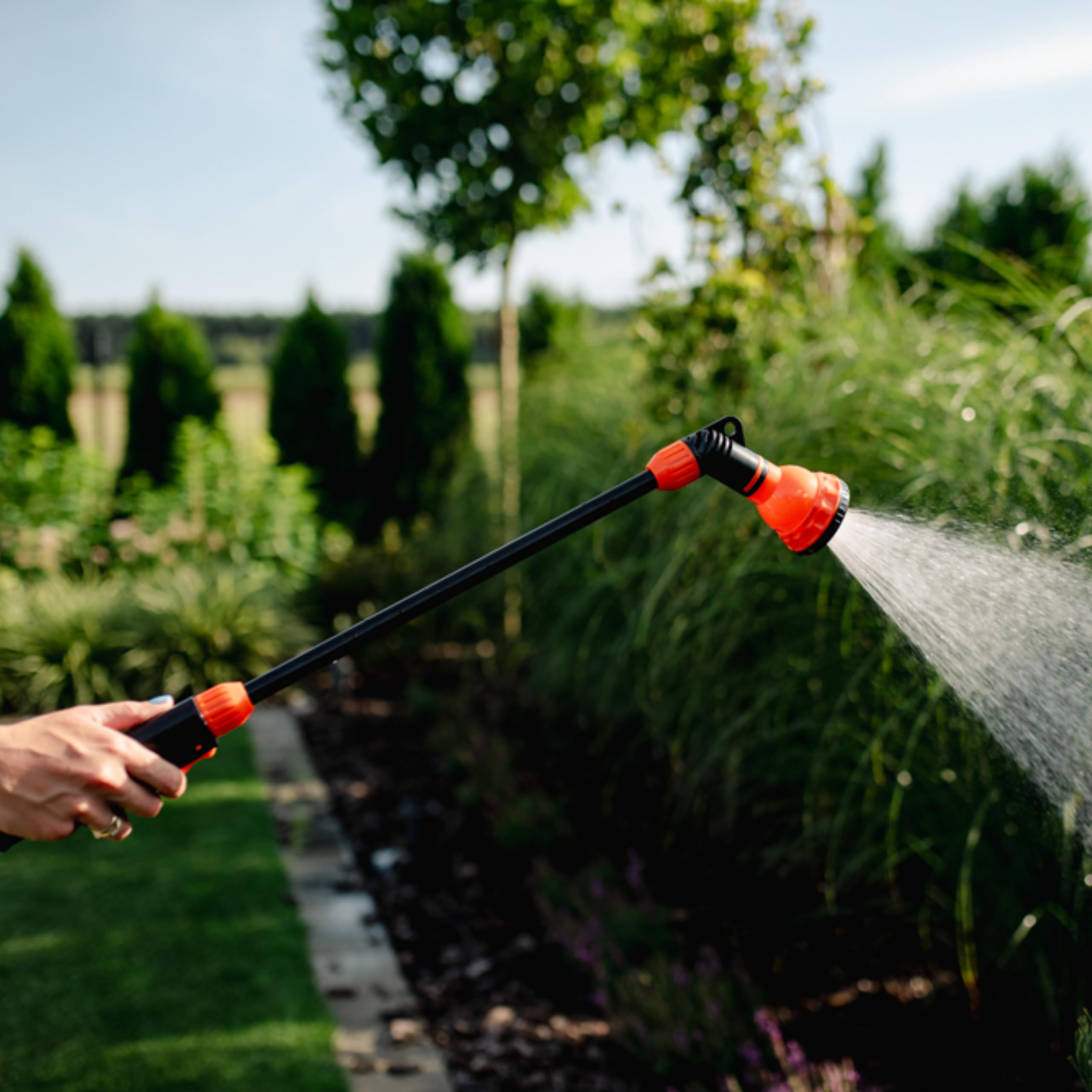 Gießstab 65cm mit 7 Funktionen Sprühbilder & QUICK STOP - Gartenbrause Zauberstab für Garten - Blumenampel - Bewässerung - Reinigung