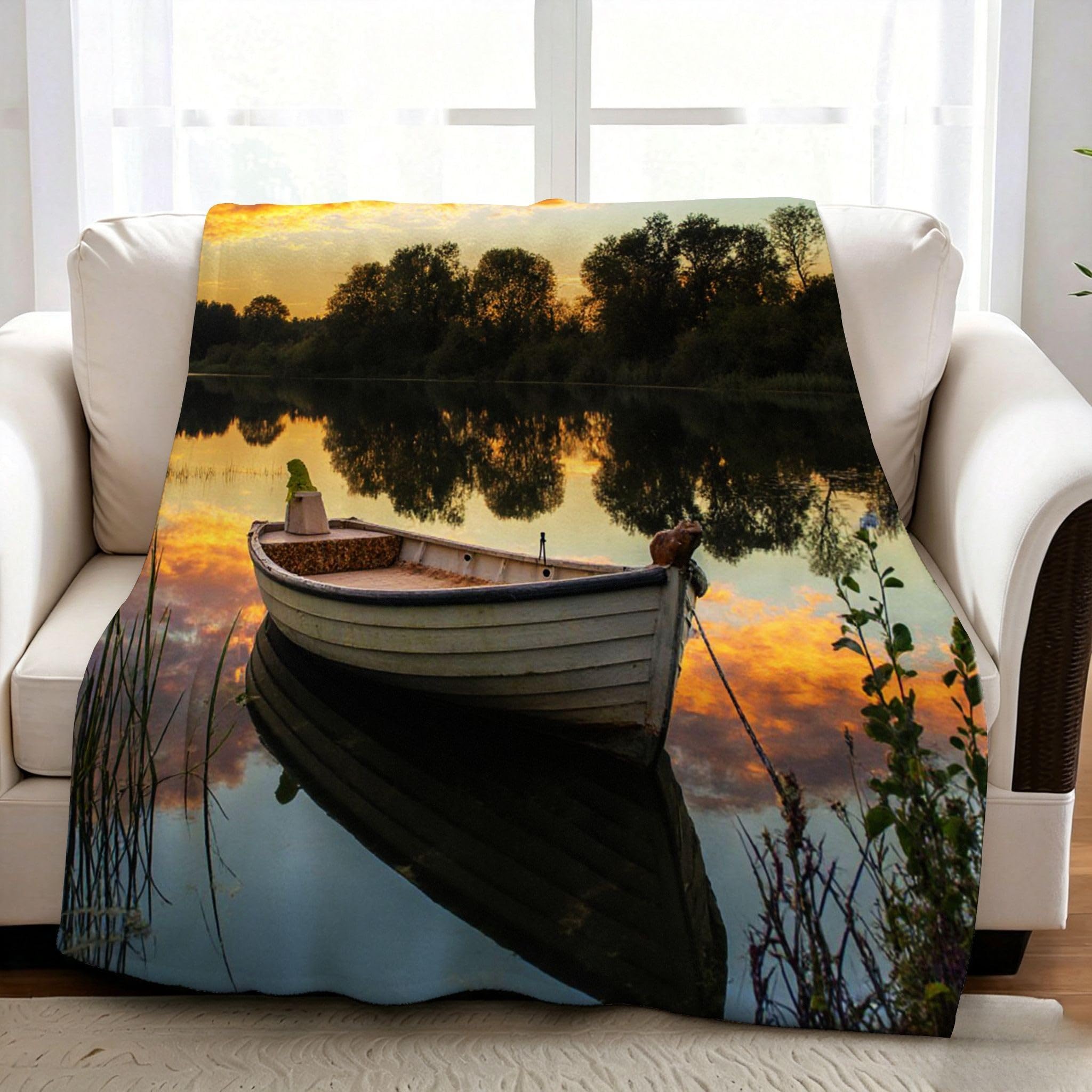 Manta Moderna Estampado 3D 220x240 cm Barco Blanco a743