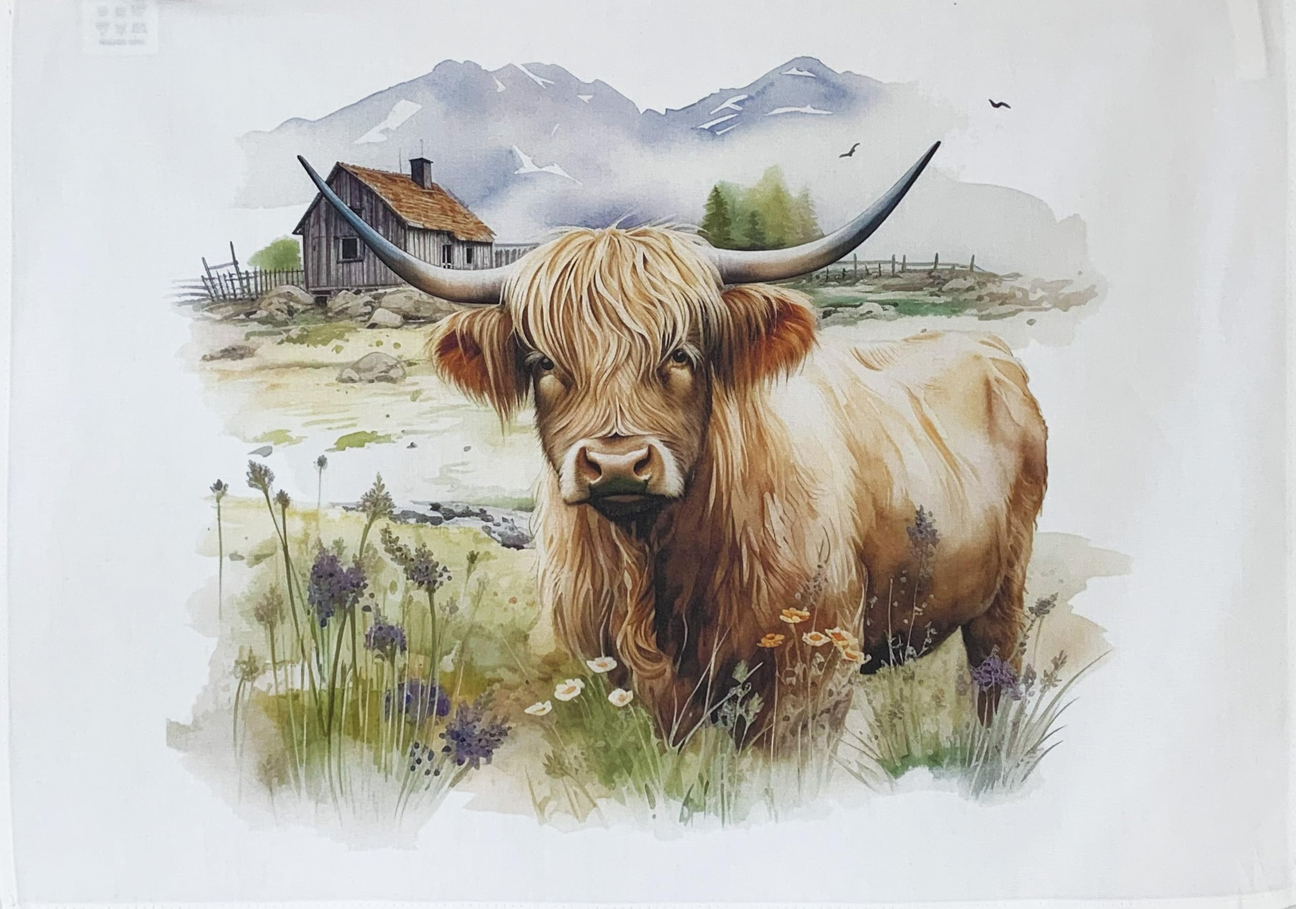 Half A Donkey White The Highland Cow Large Cotton Tea Towel