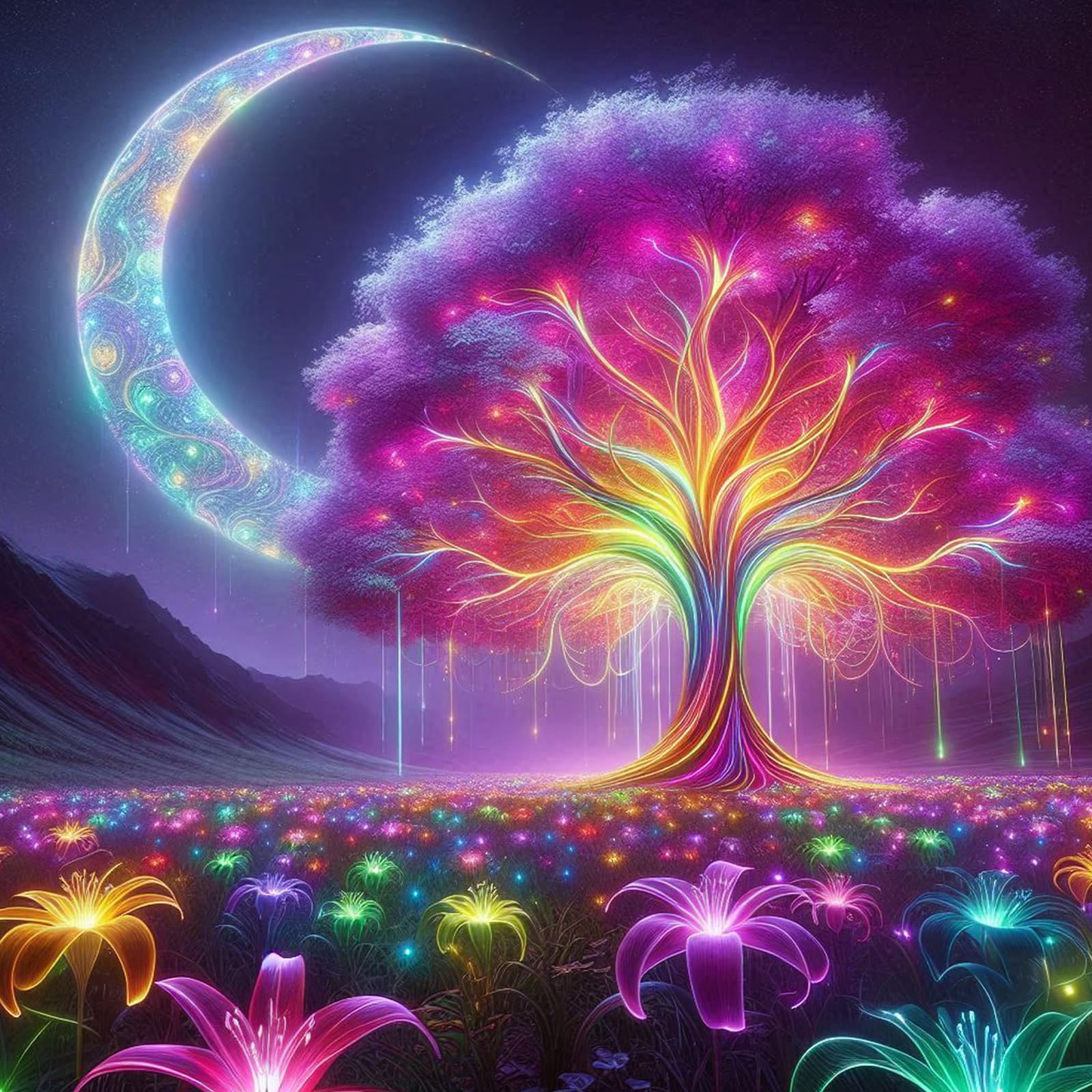 Fountor Ukdp13 Tree Of Life Diamond Art Kits Adults Beginner, Moon Diamond Painting Kits For Adults, 5D Diy Gem Art Kit For Home Wall Decor 35X35 Cm