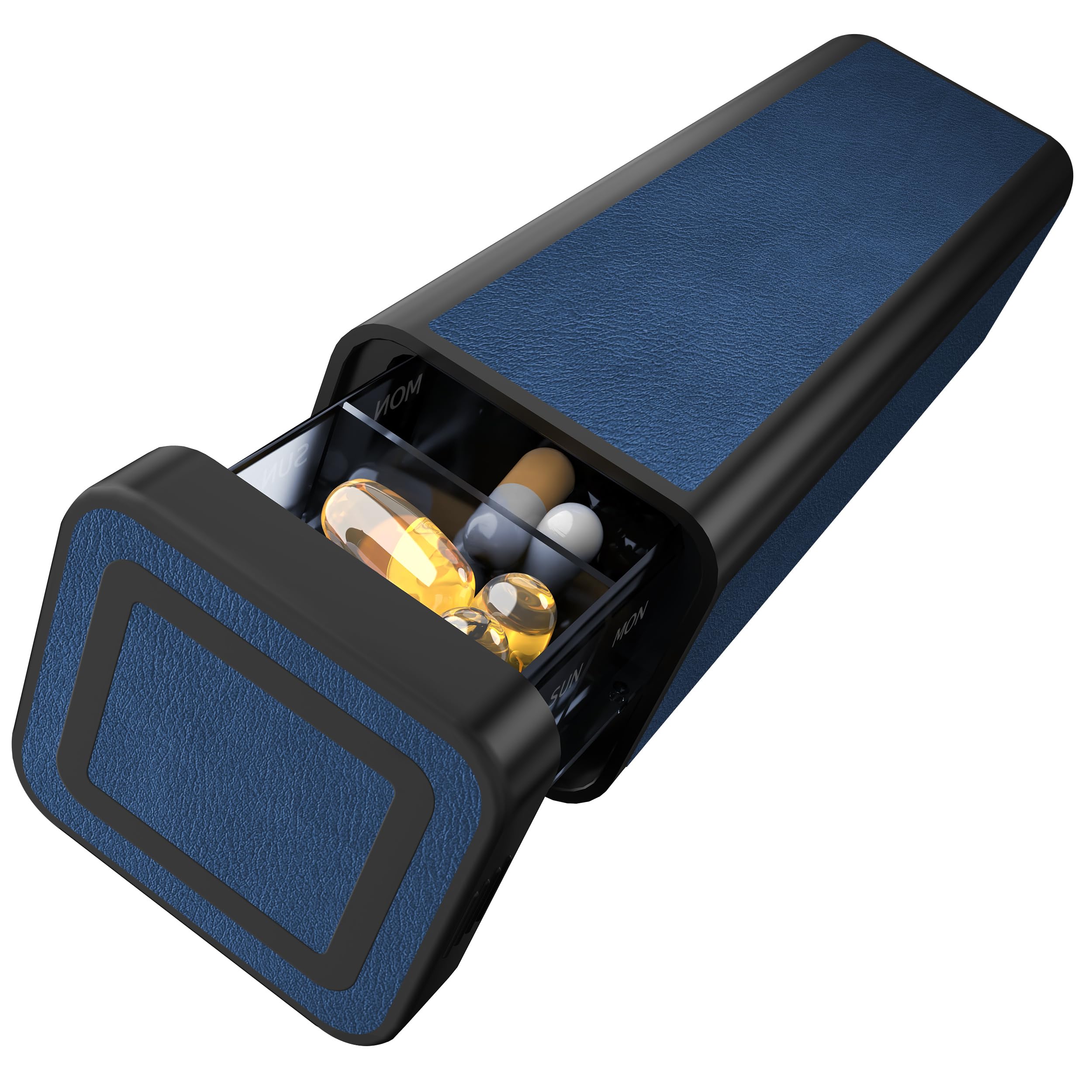 Weekly Pill Organizer 7 Day, Discreet Leather Pill Case for Purse or Pocket, Easy Slide-Out Daily Medication Planner, 1 Time a Day Travel Vitamin and