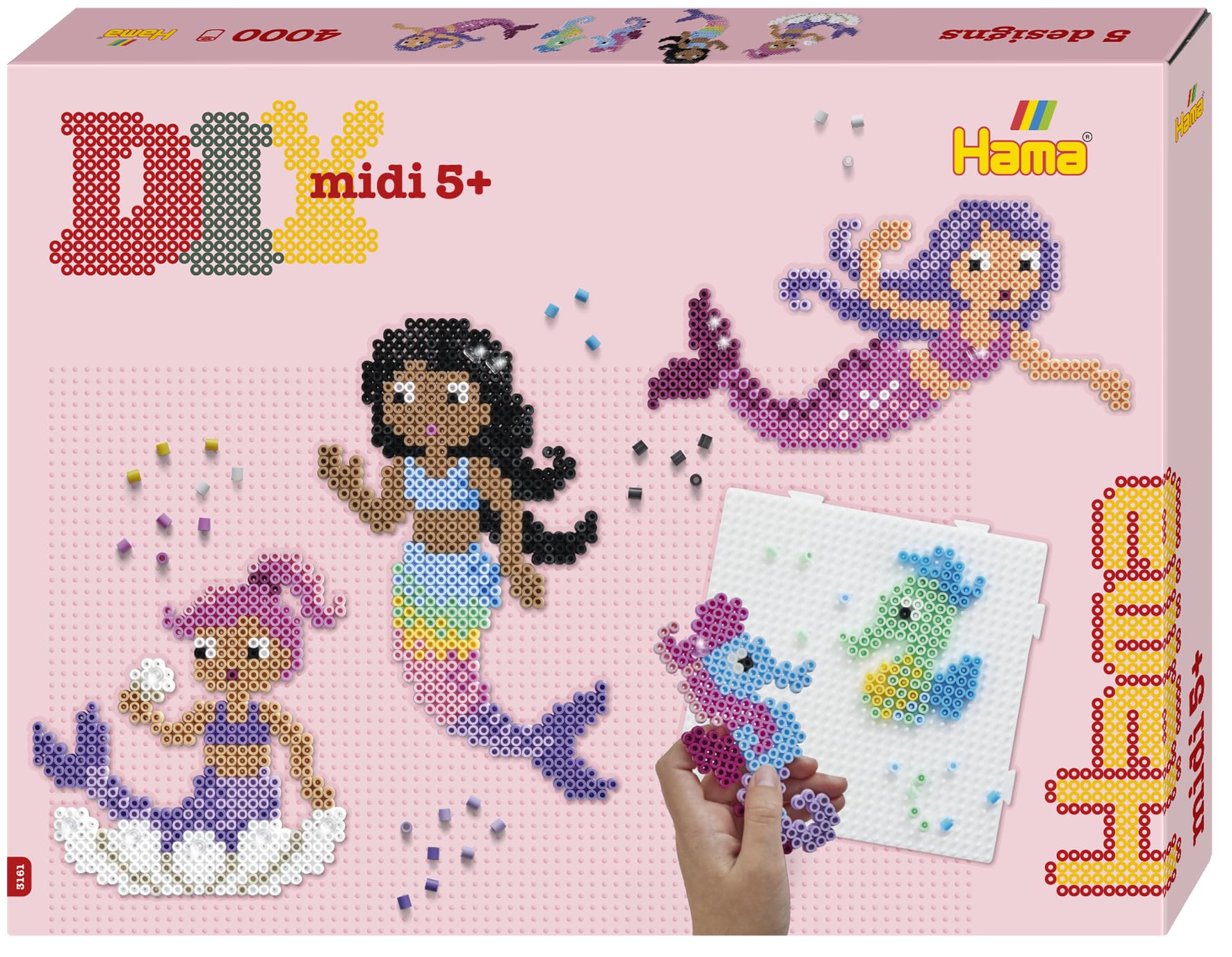 HAMA - coffret cadeau sirènes | env. 4000 perles à repasser | 2 plaques carrées n°234 | 2 gemmes Hama | fiche design couleur, instructions et papier à repasser