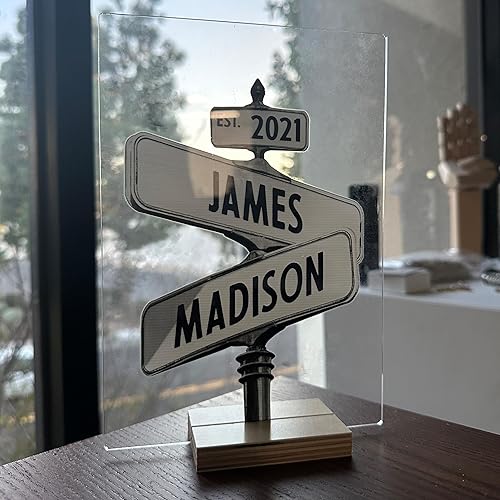 Miniatura 6 de Letrero de calle personalizado de Crossroads para parejas con nombres y fecha, letrero de acrílico personalizado con nombres de pareja, regalos de