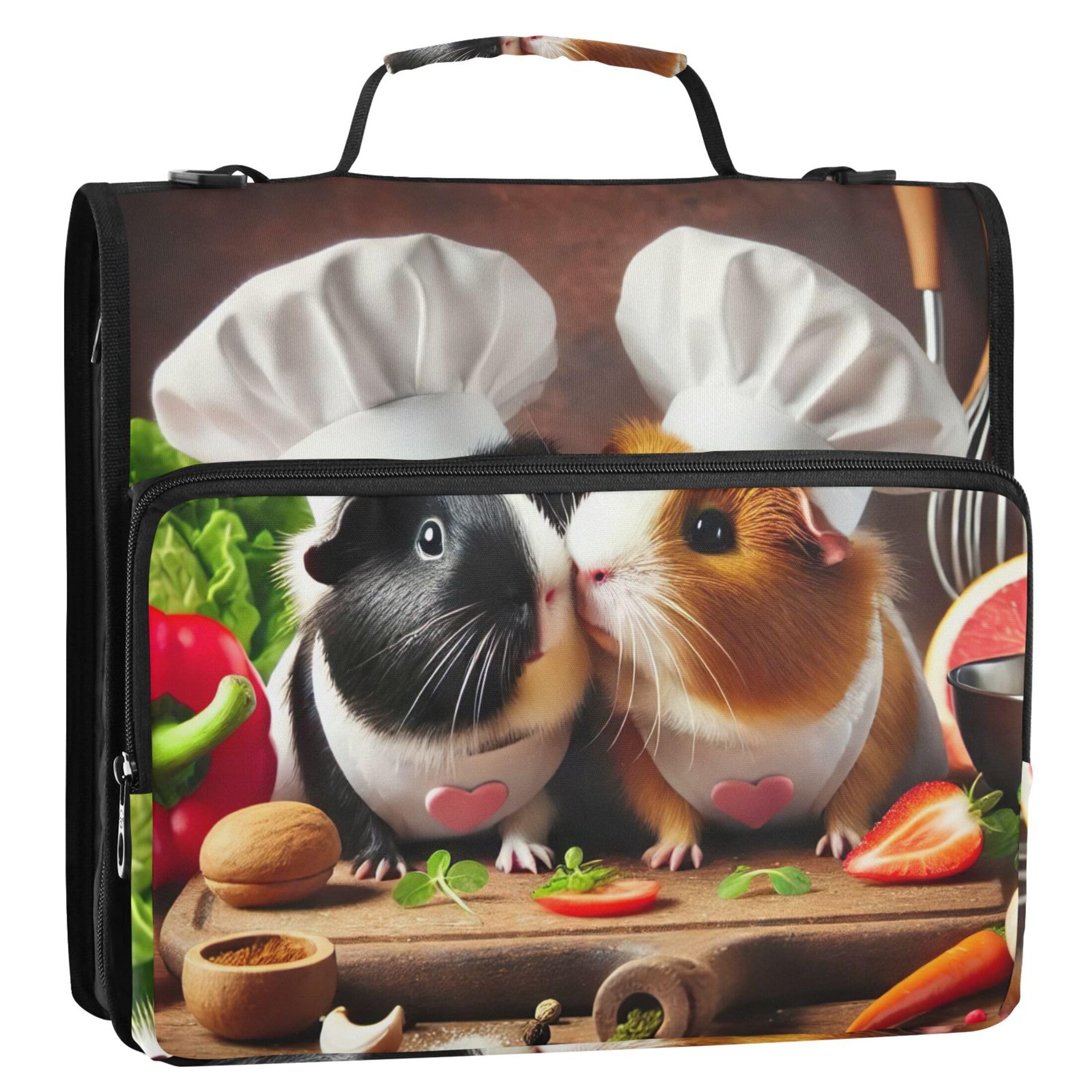 Business 3 Ring Binders 1 1/2 Inch D Ring Cute Guinea Pig Hamster Zippered Binder Organizer Storage Portfolio Folder with Handle Binders with Strap Middle School Bag