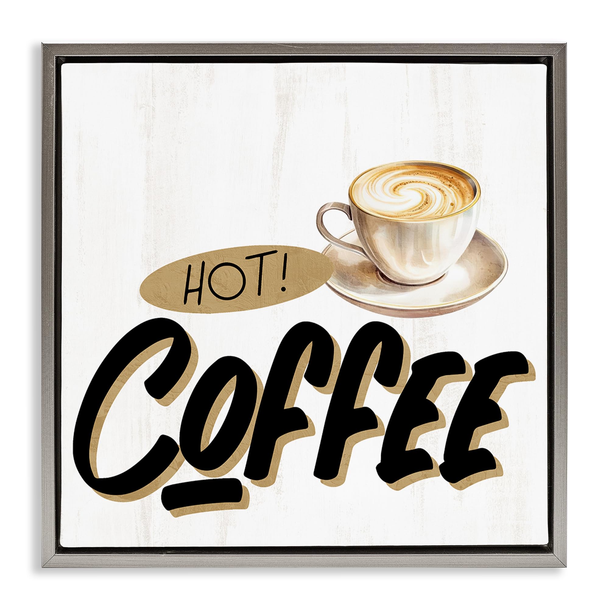 Stupell Industries Hot Coffee Latte Morning 'Retro Fresh Hot Coffee'| Floating Frame Canvas Art