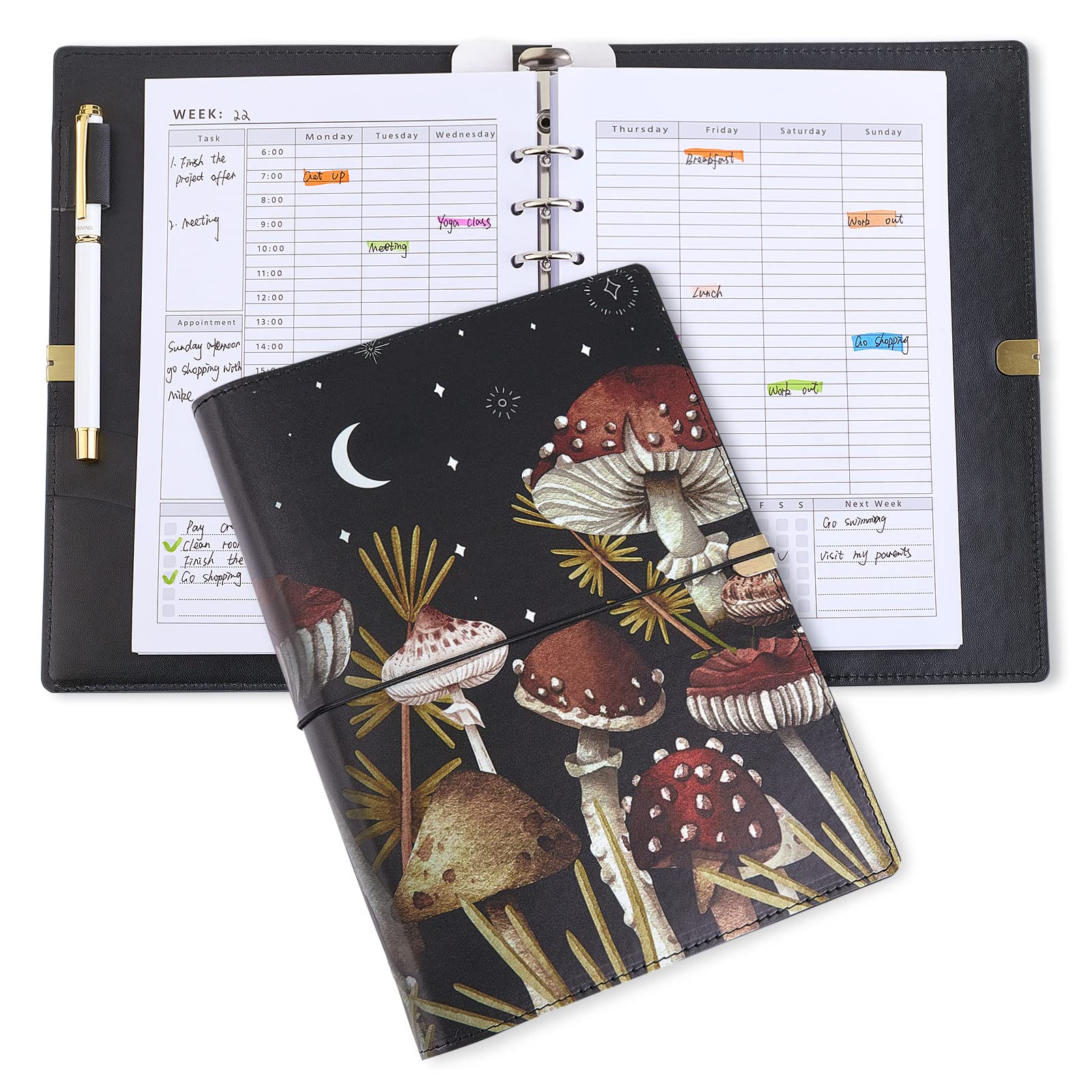 Daily Planner Undated, 2023 Planner Weekly and Monthly A5 to Do List Notepad PU Leather Appointment Book Cute Work Planner Binder Calendar Agenda with 24pcs Gift Stickers Habit Tracker