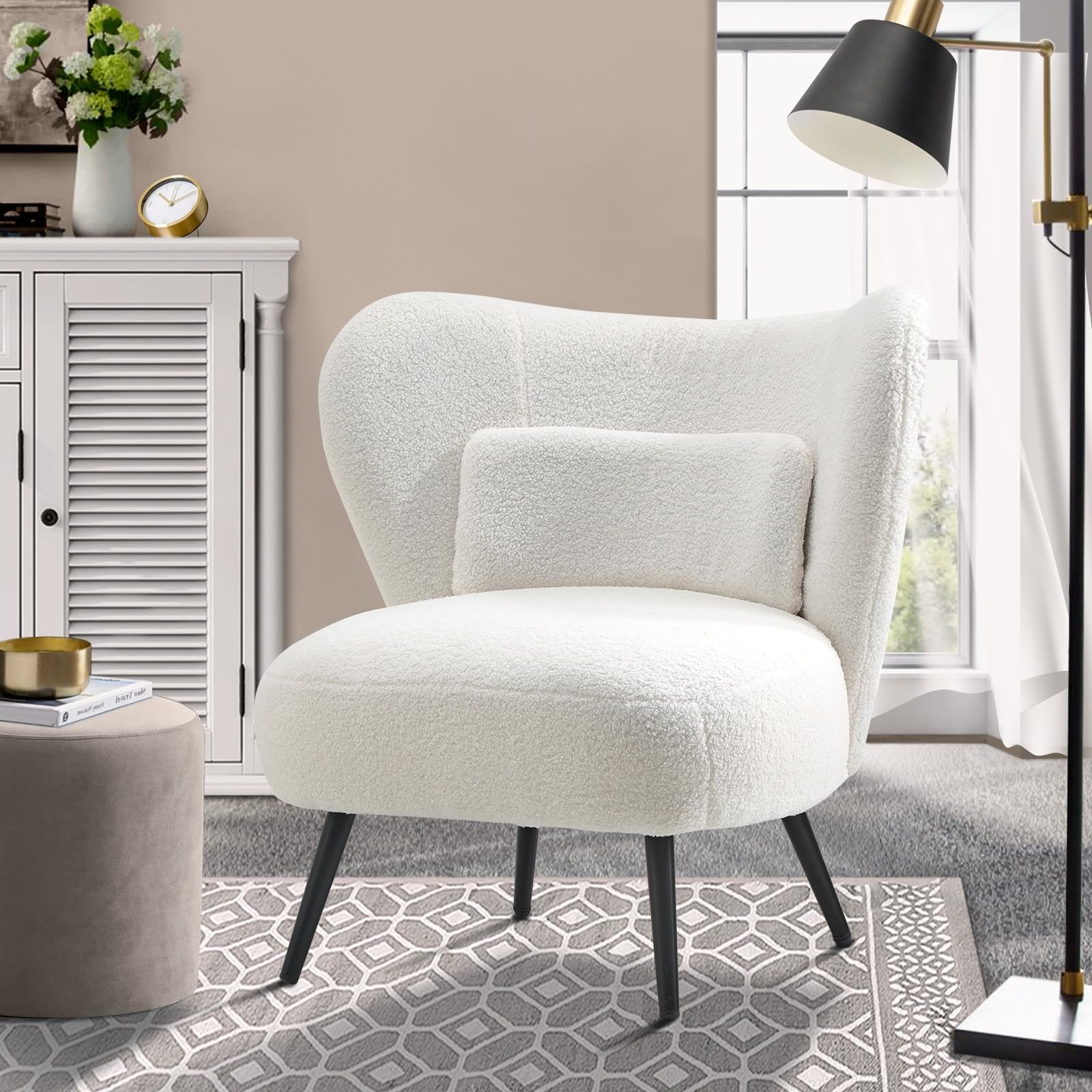 Oikiture Boucle Armchair with Lumbar Pillow and Wingback Velvet Lounge ...