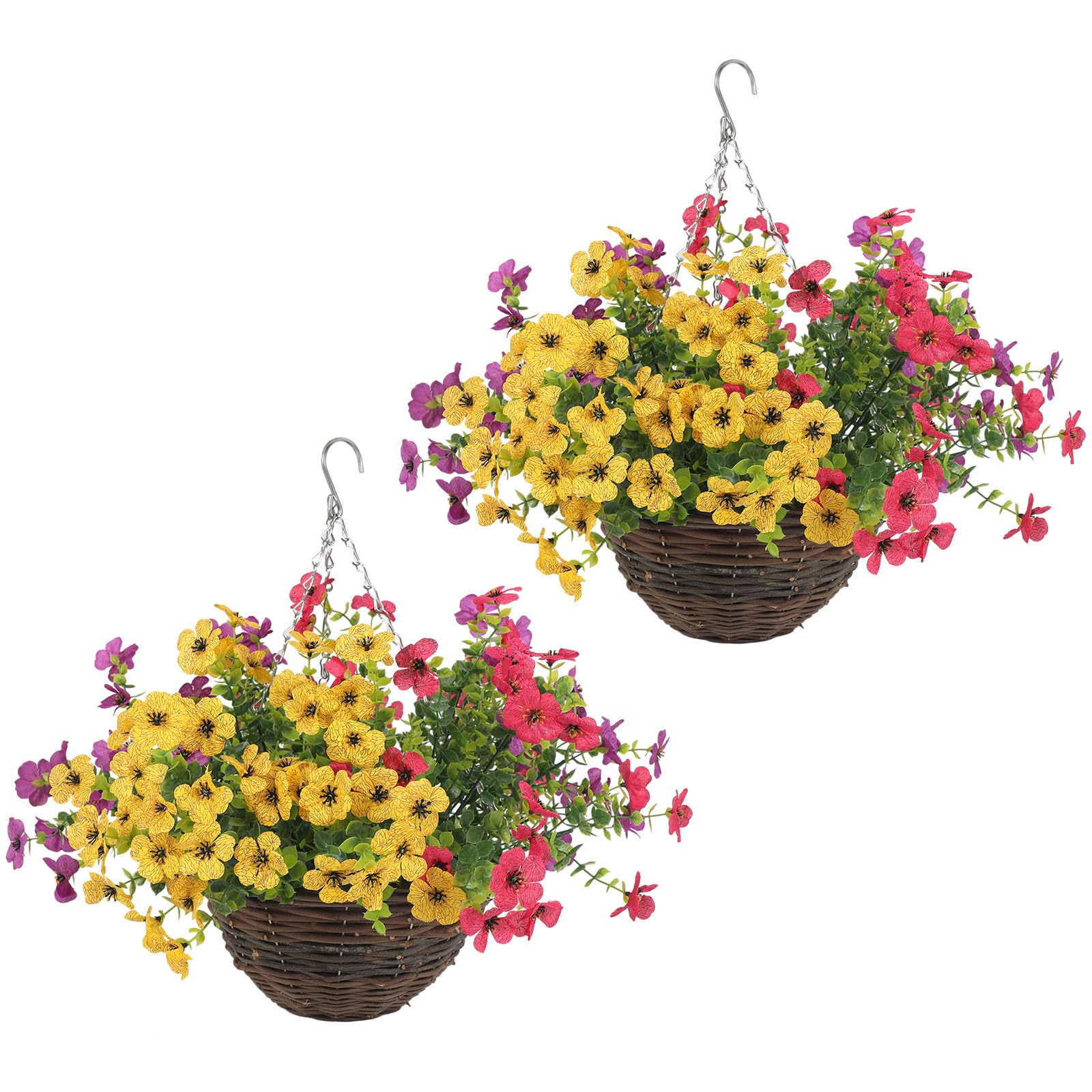 XLSBZ Artificial Hanging Baskets 2 Pack, Home Decoration Silk Flowers Plant DIY Chain Fake Flowers Hanging Basket Outdoor for Garden Porch Patio Balcony - UV Resistant (Multicolor)