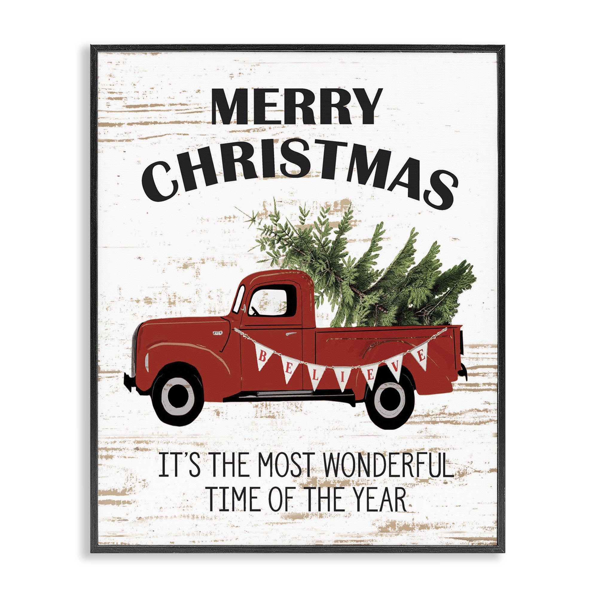 The Stupell Home Décor Collection Christmas Most Wonderful Time Vintage Truck Oversized Framed Giclee Texturized Art, 16 in x 20 in, Multicolor