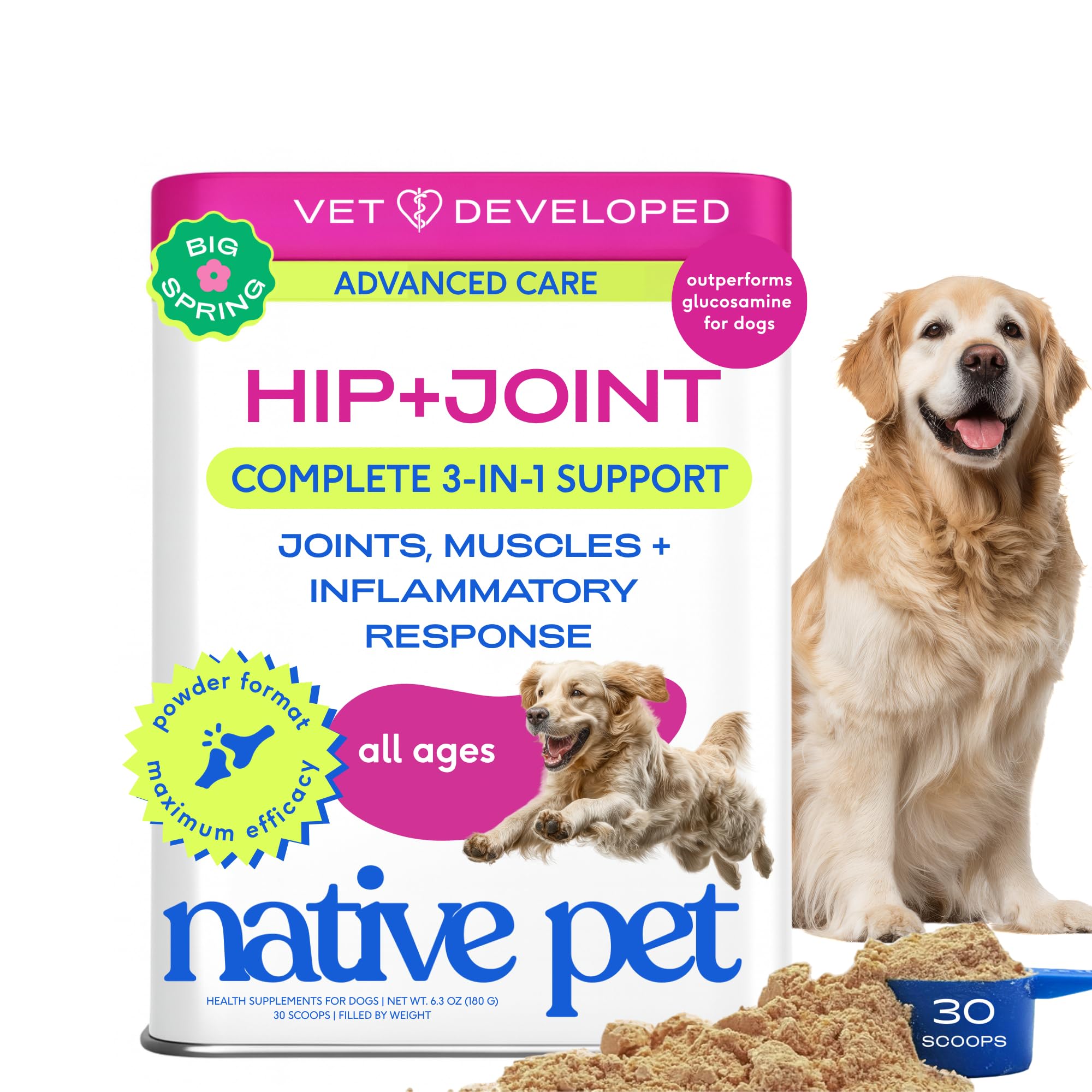 Native Pet Hip Joint Advanced Care Dog Joint Supplement Powder for Mobility Movement Support Joint Supplement for Dogs