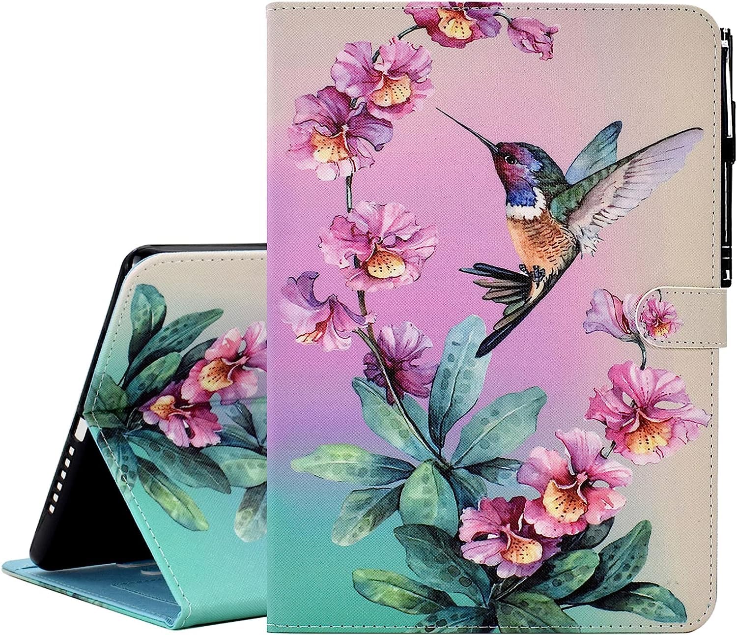 KEROM Case for Samsung Galaxy Tab A8 10.5 inch 2022 (SM-X200/X205/X207), Premium PU Leather Smart Folio Stand Cover with Auto Sleep Wake and Multiple Viewing Angles, Hummingbird