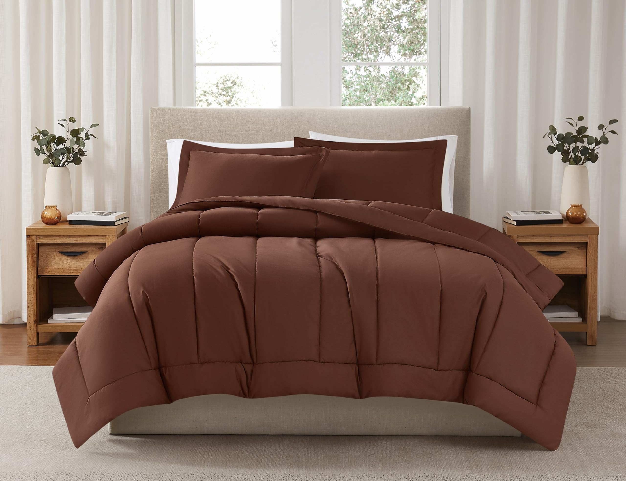 Brooklyn Loom Solid Cotton Percale Brown Full/Queen 3 Piece Comforter Set