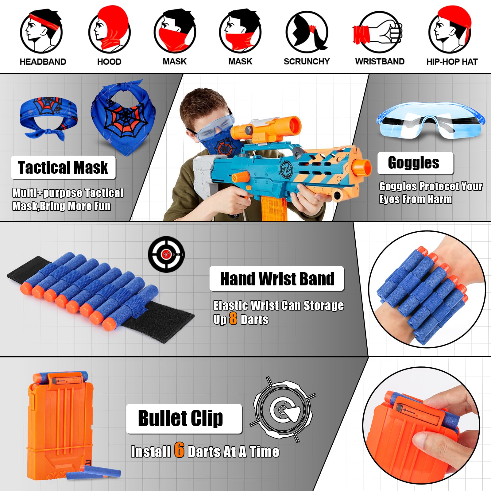 Lehoo Castle Kids Tactical Vest Kit for Nerf Guns Nerf Vest for Boys Girls with 30 Refill Darts, Dart Pouch,Tactical Mask - Image 4