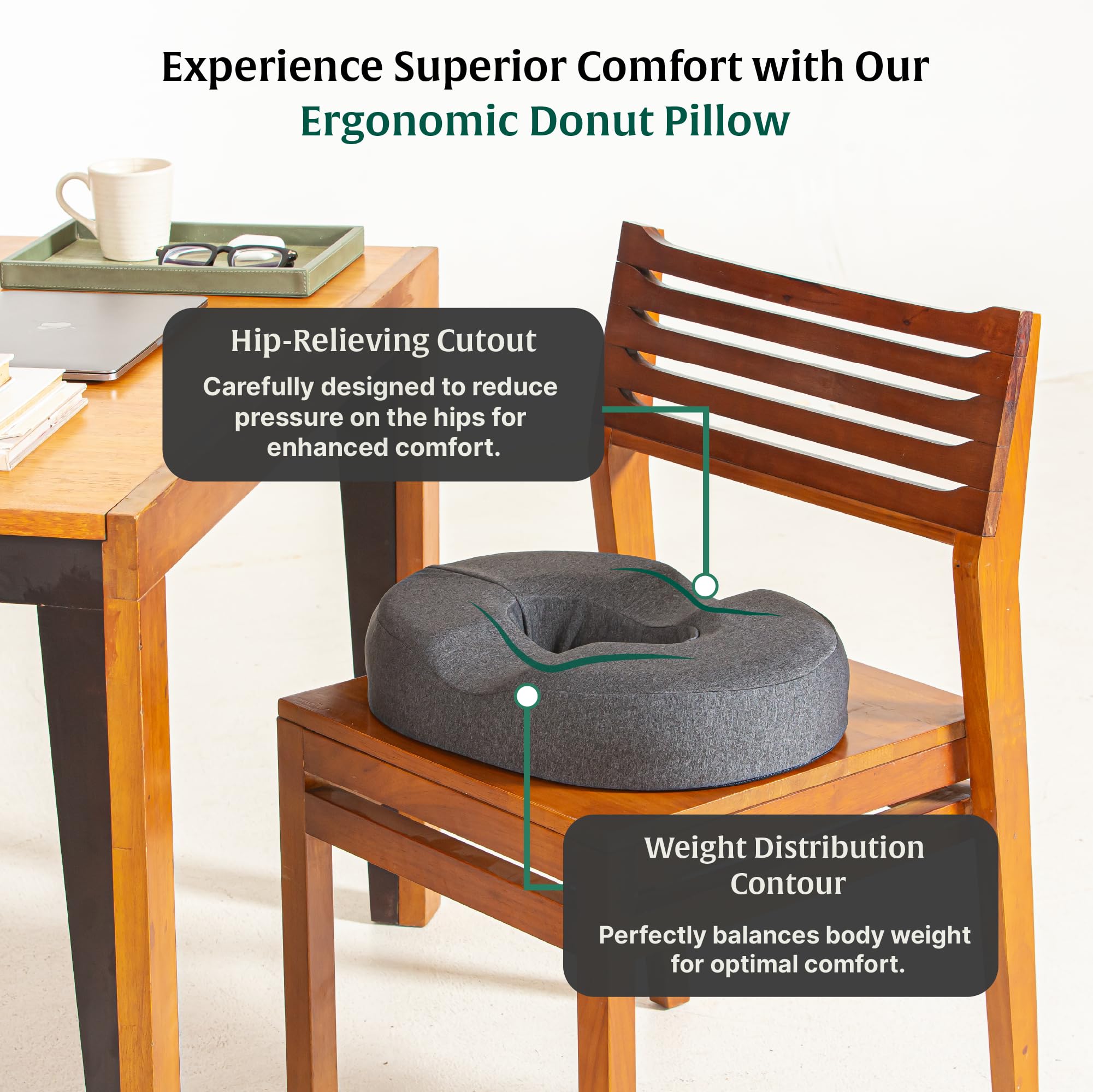 The White Willow Donut Pillow for Tailbone Pain-Coccyx Seat Cushion for Chair-Hemorrhoid & Piles Pillow-Car Seat Donut Cushion-Soft Memory Foam Orthopedic Coccyx Ring Pillow-Below 60KG-Grey - Image 4 thumbnail