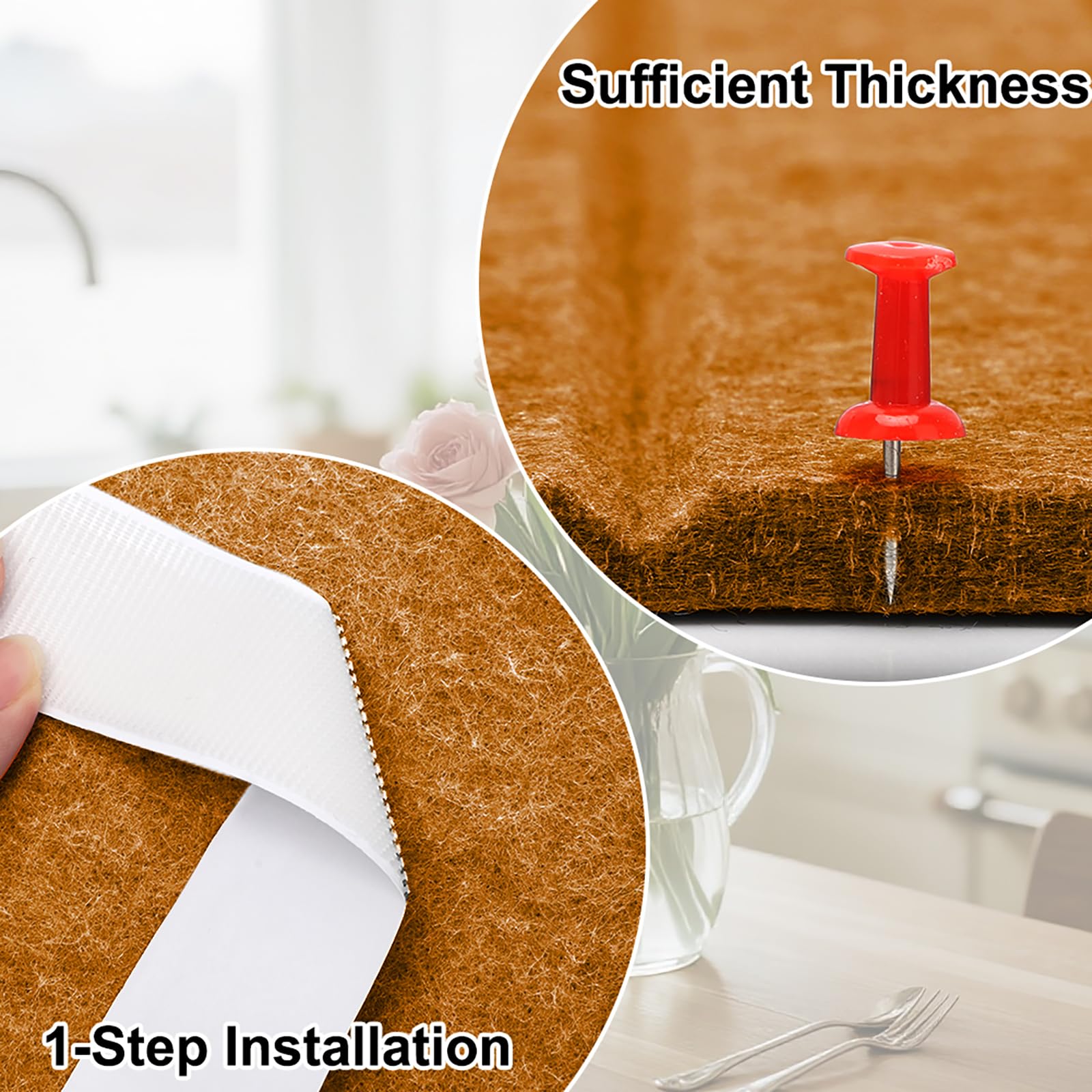 LUPATDY Bacheca Autoadesiva in Feltro, Bacheca in Sughero 60 x 40 cm, Lavagna in Sughero per Promemoria, 0,9 cm Spessore, Decorazione da Parete, Lavagna Pieghevole con Puntine, Marrone Latte