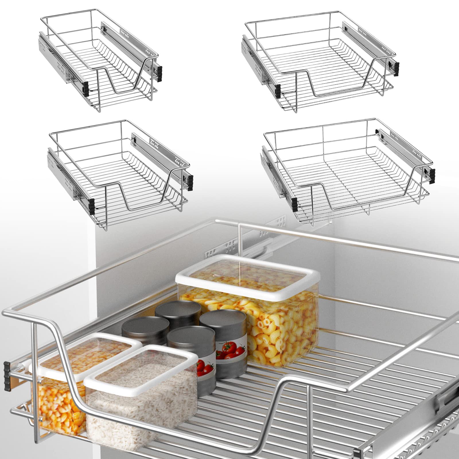 Froadp Cajón Telescópico de Cocina, Estante Extraíble, Armario de Dormitorio, Almacenamiento Completo (40 cm, 4 Piezas/Juego)