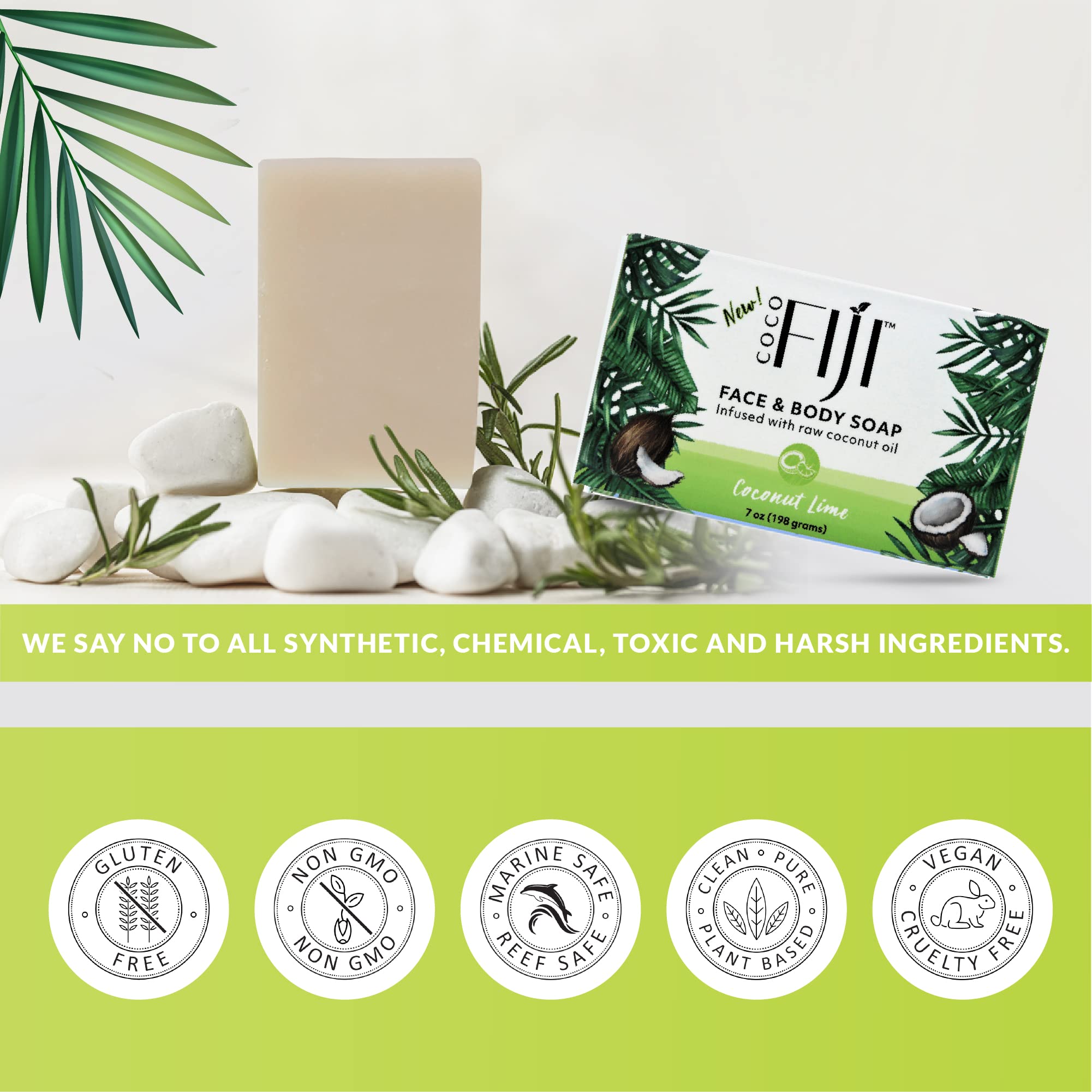 Organic Fiji Sapone idratante a base di piante: il sapone Coco Fiji è arricchito con olio di cocco grezzo biologico spremuto a freddo e lime di cocco. Questo sapone contiene le bontà dell'A