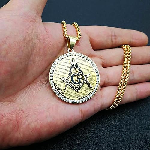 Miniatura 4 de Cadena masónica para hombre, colgante redondo de cruz cristiana, estilo religioso, hip hop, punk, rock, discoteca, joyería para niños, cadena de