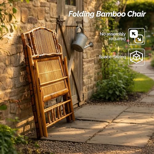 Miniatura 7 de VINGLI Sofá biplaza plegable de ratán de bambú, silla plegable de doble asiento hecho a mano, silla plegable portátil para patio, balcón, jardín