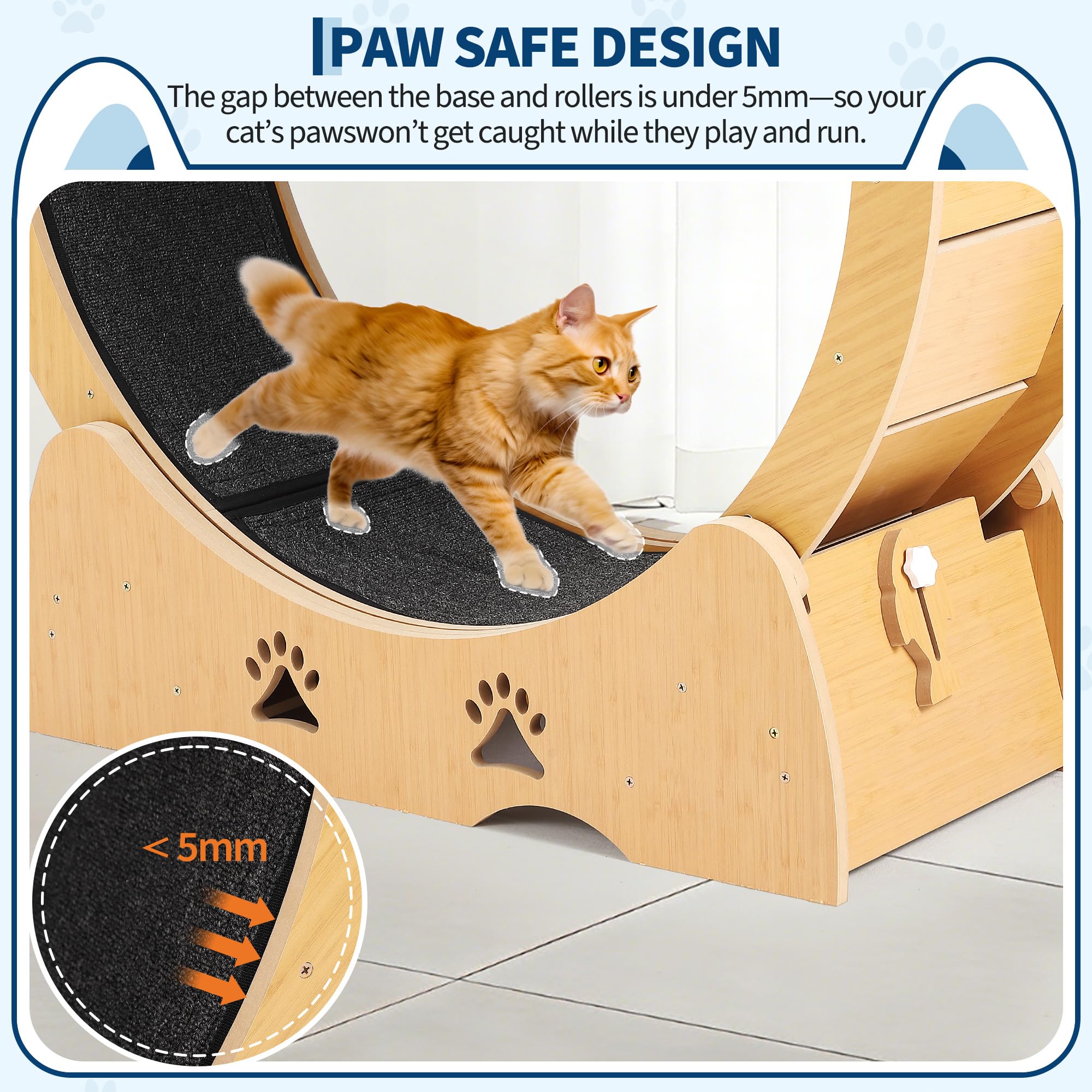 Garvee - Rueda de ejercicio de madera para gato de interior, alfombra extraíble silenciosa, ideal para el mantenimiento, la marcha y la salud de los gatitos, diseño natural
