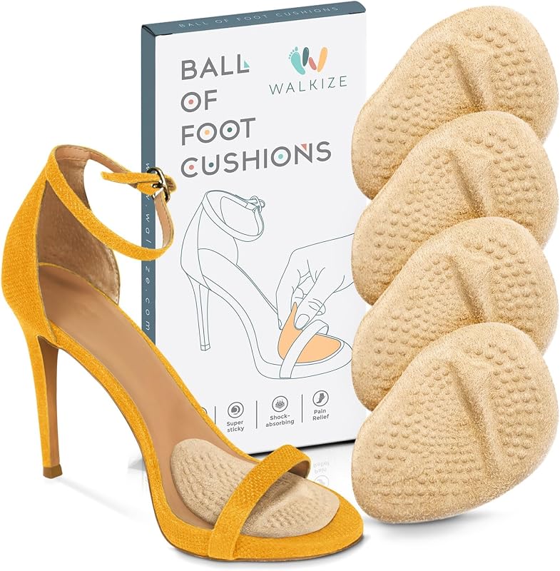 Walkize Ball of Foot Cushions for Women, Metatarsal Pads, 2 Pairs, Beige | Anti-slip polyurethane gel cushions, comfort insole type, sized 2 pairs for the ball of the foot.