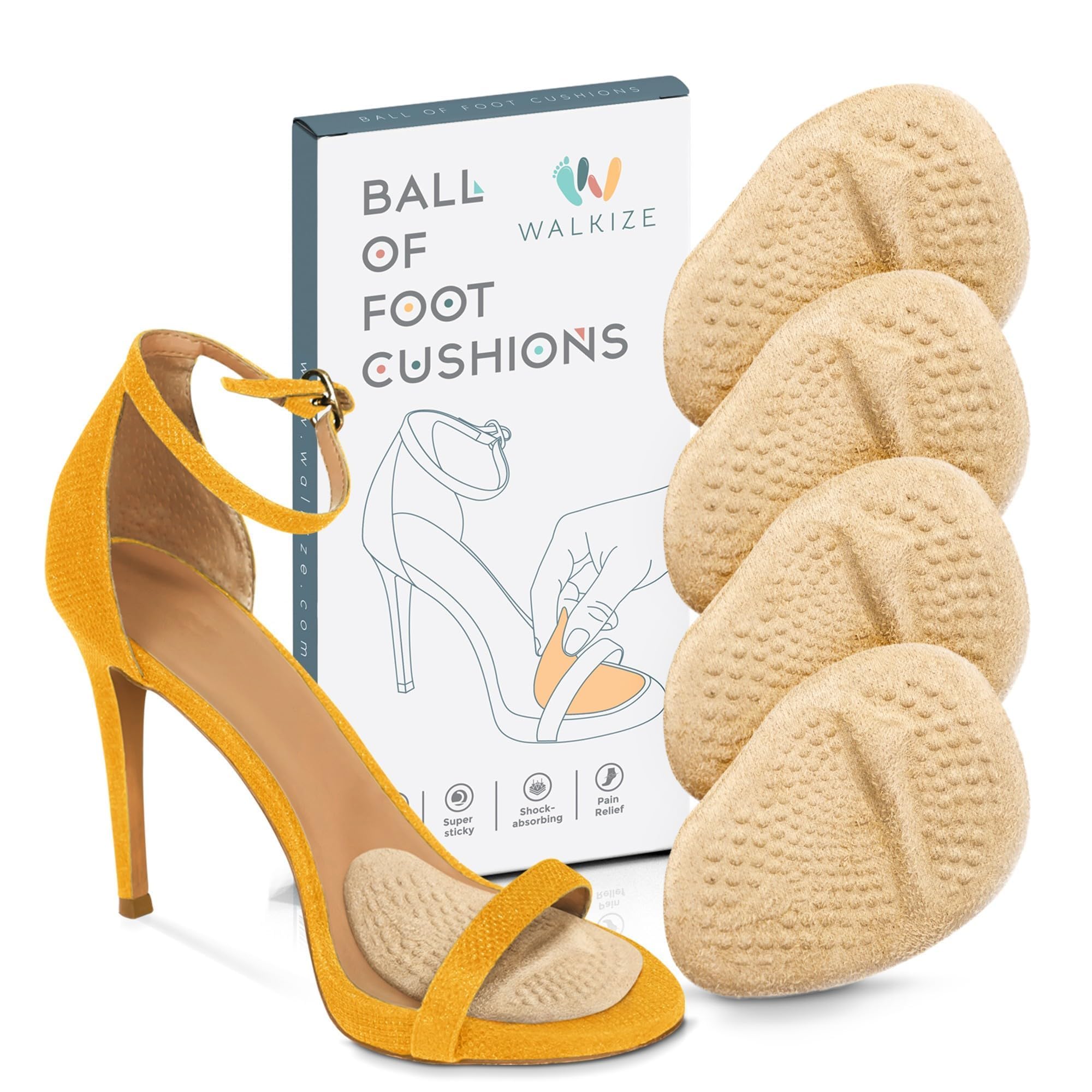 Walkize Ball of Foot Cushions for Women, Metatarsal Pads, 2 Pairs, Beige Foot Cushions Beige
