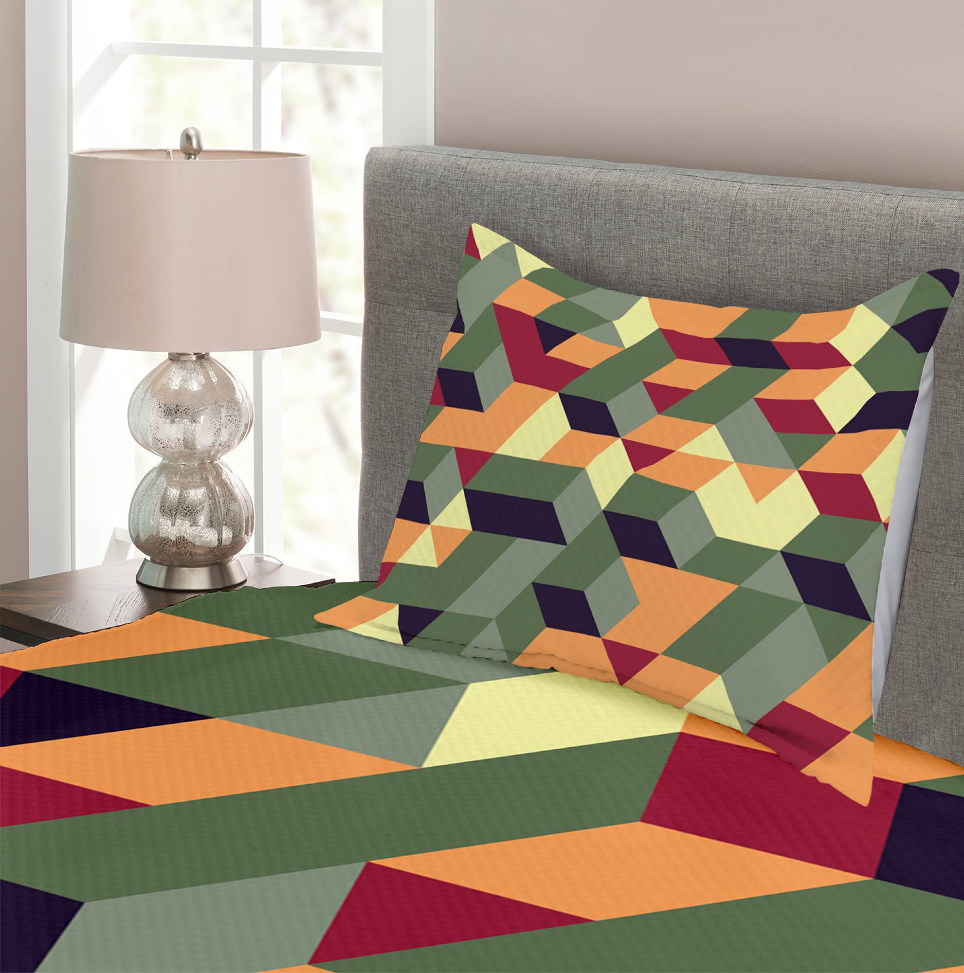 ABAKUHAUS Geometryczny zestaw narzut, abstrakcyjna futurystyczna kostka, zestaw z poszewkami na poduszki, nadaje się do prania, 170 x 220 cm, wielokolorowy