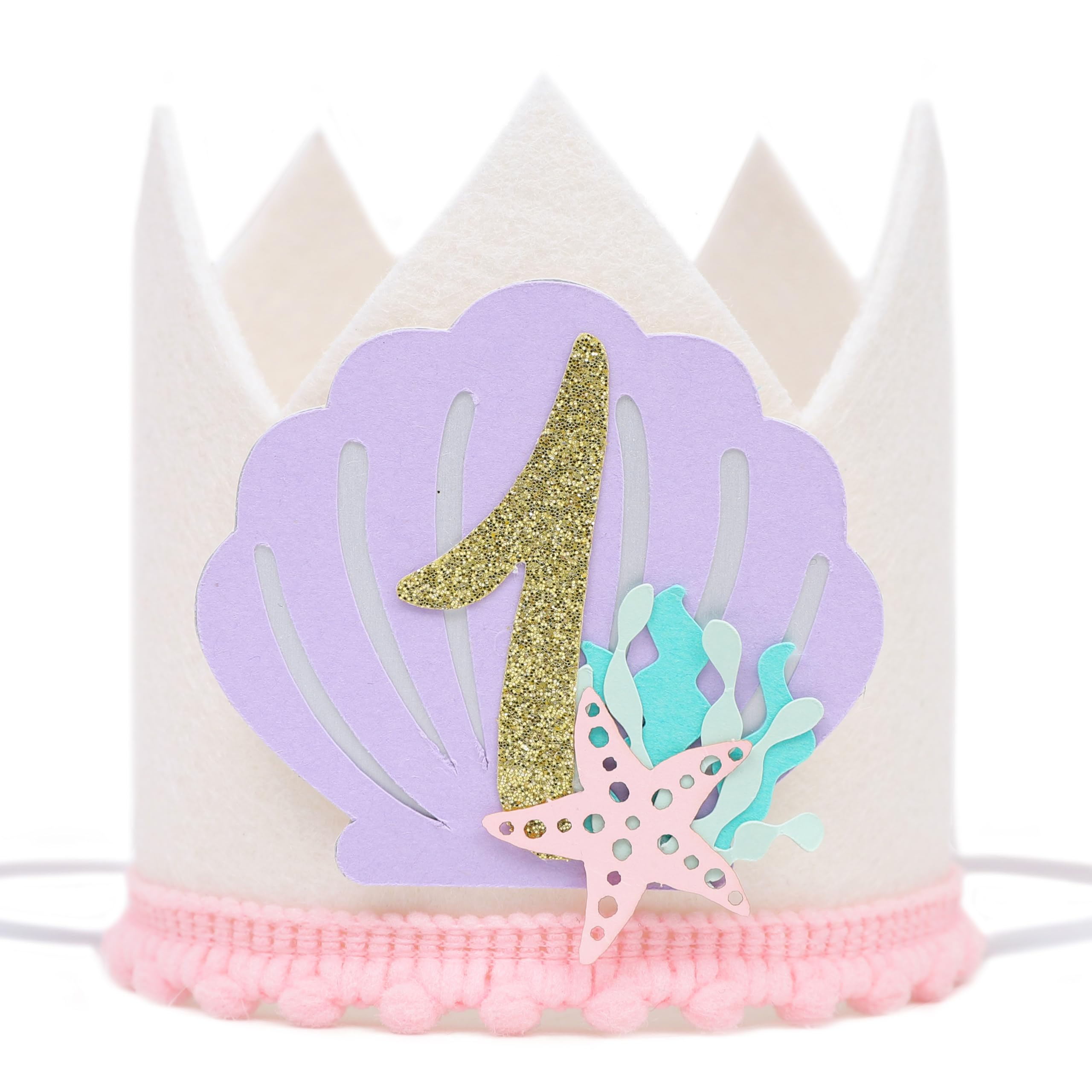 HIKLO Mermaid 1st Birthday Crown - Under the Sea Party Crown for 1st Birthday Girl, Mermaid First Birthday Party Decoration, Whimsical Mermaid Cake