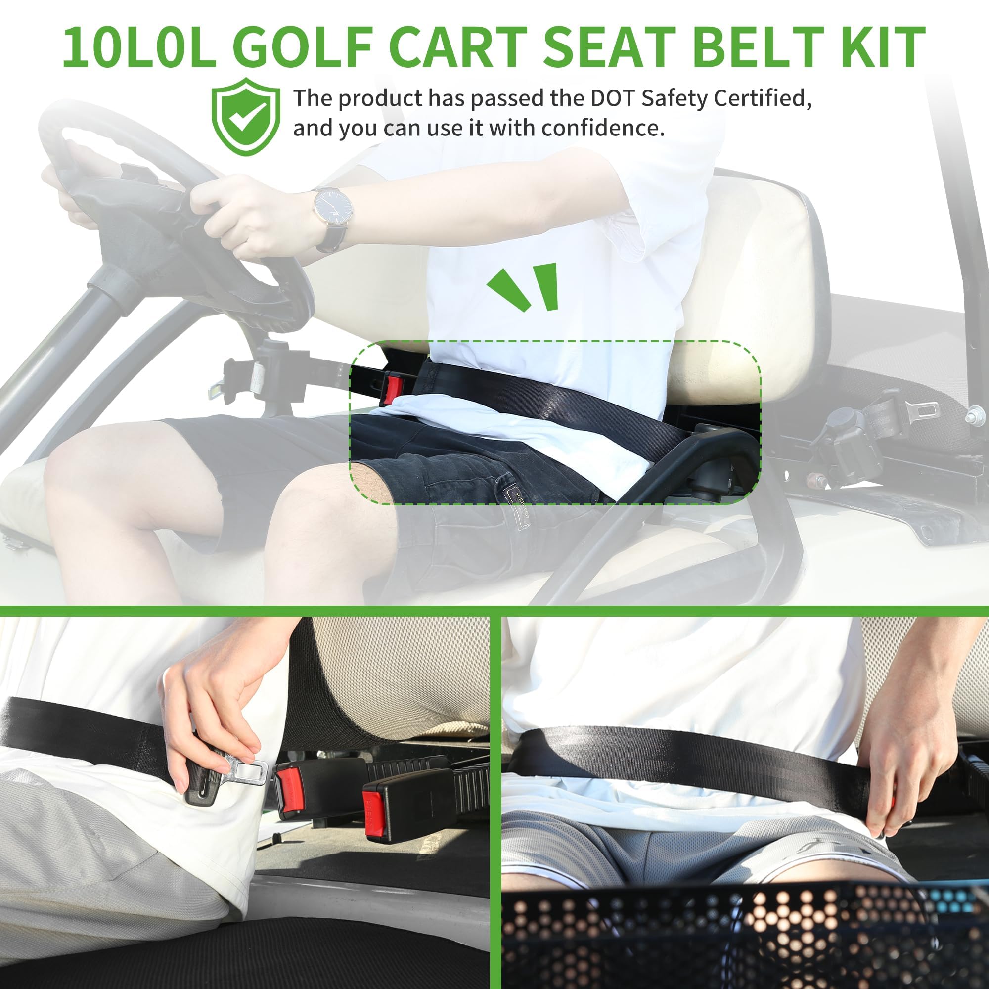 10L0L Golf Cart Seat Belts for Yamaha EZGO, Club Car 42" Universal Retractable Seat Belts with Buckles - with DOT Certification - Image 4