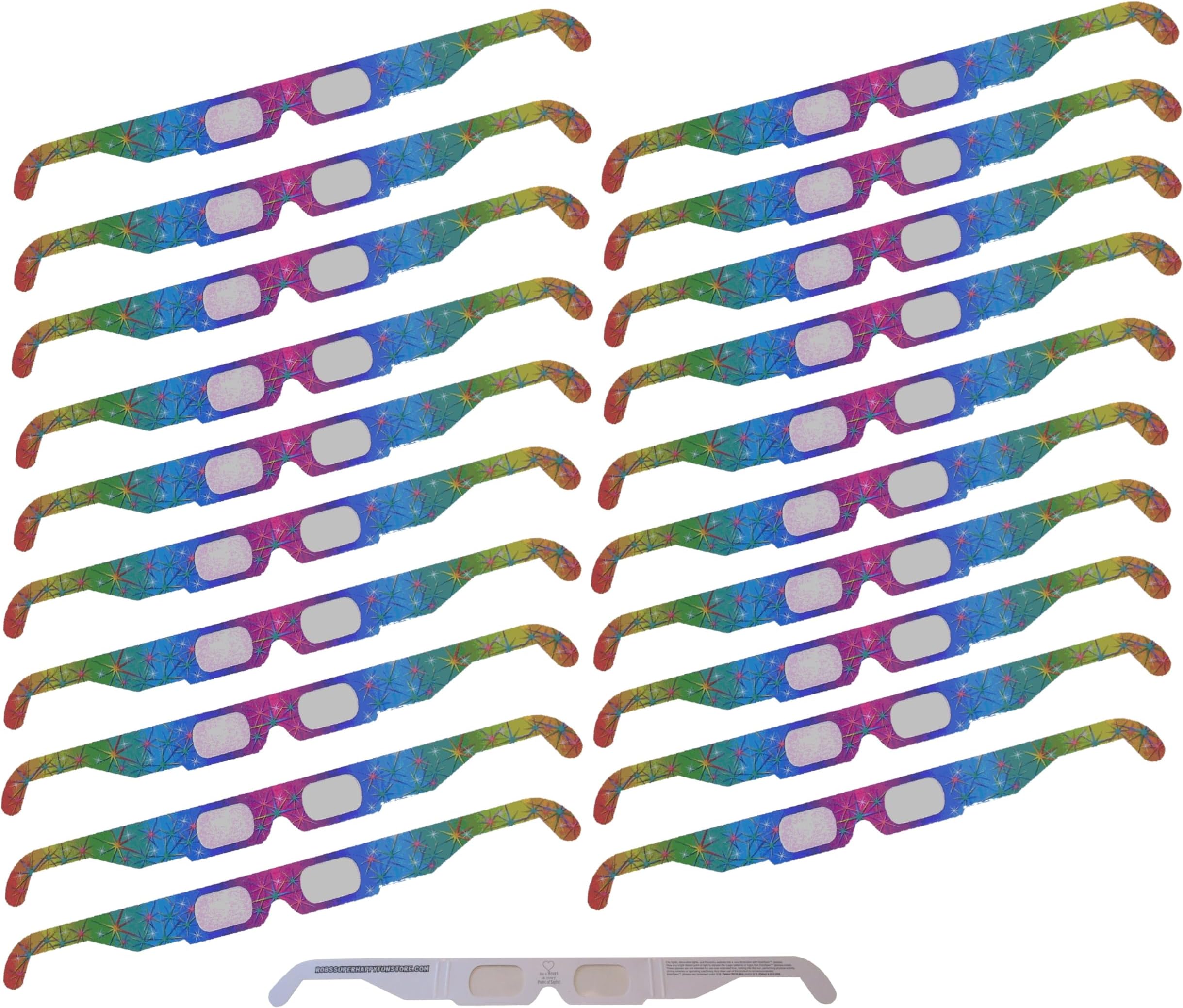 Rob's Super Happy Fun Store 20 Rainbow Spectrum Design Fireworks Diffraction Glasses with 1 Bonus Hearts Glasses