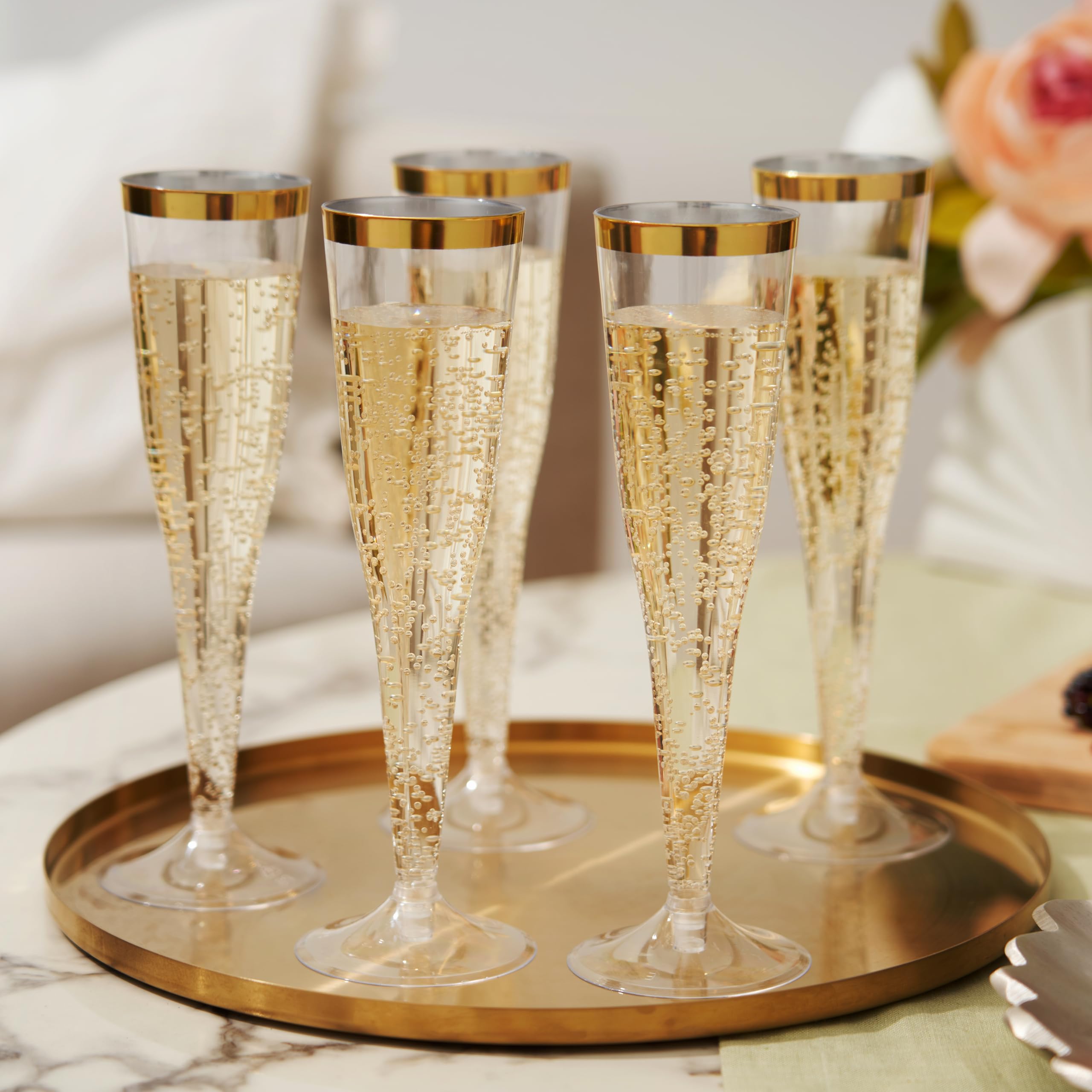 12 Pack Clear Gold Glittered Plastic Champagne Flutes With Gold Rim - Hier_4300 - View #4