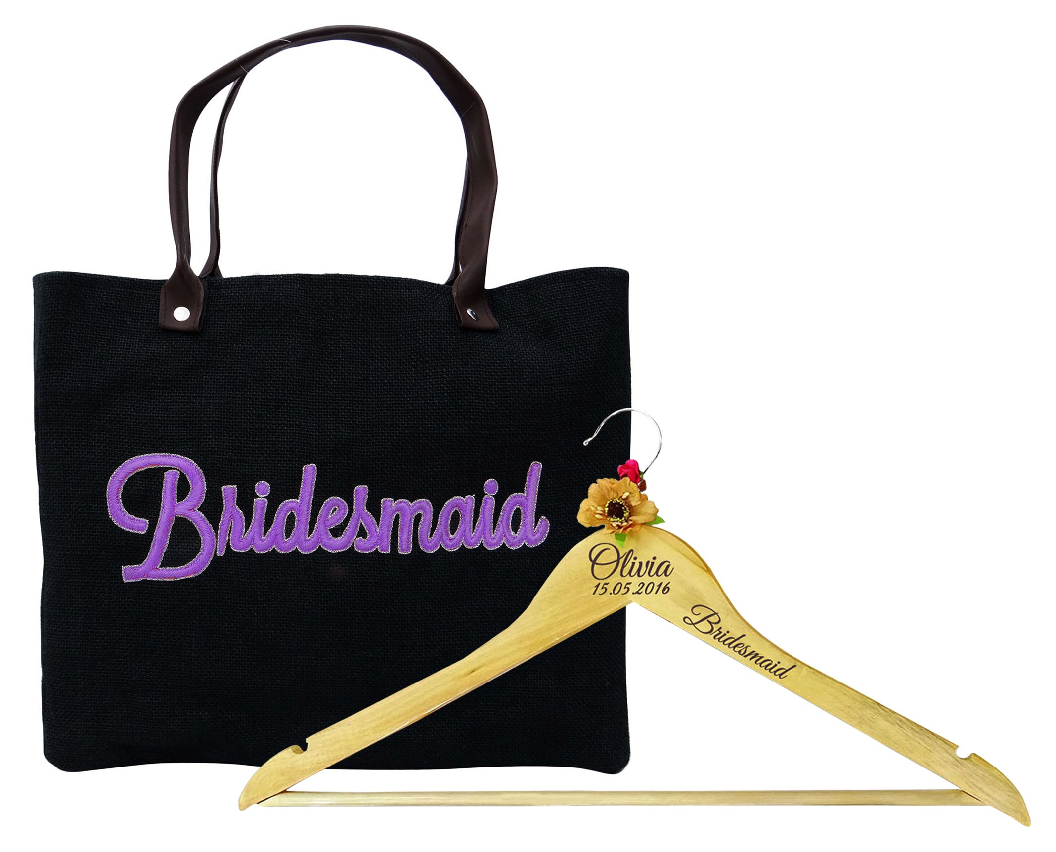 Darling Souvenir La Dama de Honor Bolsa de Yute con Personalizado Nombre Grabado Favor Percha de Madera de la Boda le agradece Regalo