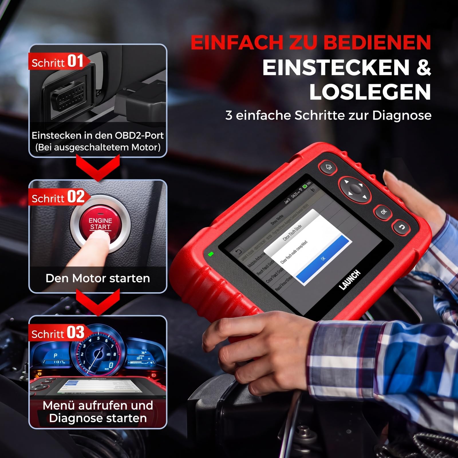 LAUNCH CRP123X V3.0 64G Diagnosegerät Profi OBD2 Scanner für alle Autos & Marken - 4-System-Diagnose mit Reset: EPB DPF Öl-Service, SAS/BMS Batterietest VIN-Auslesen INKL LEBENSLANGEN
