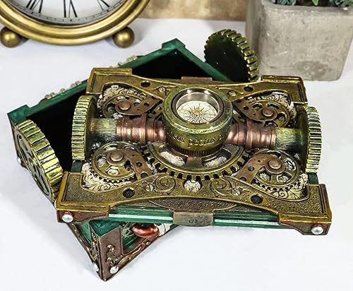 Vista 9 de Ebros Gift Caja de joyería decorativa con diseño de engranajes mecánicos Steampunk con brújula de navegación de 6.5 pulgadas de largo, caja