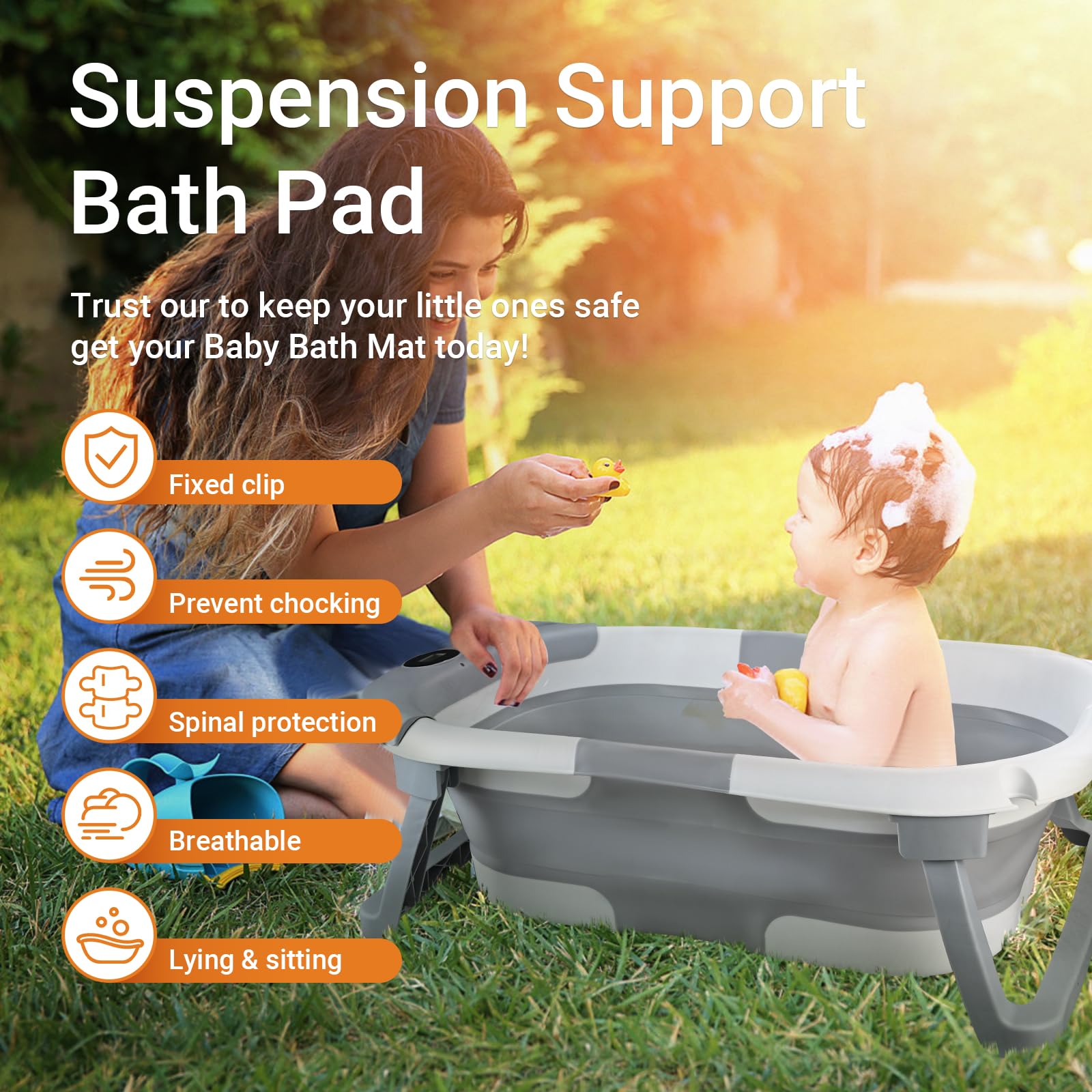 Vaschetta da Bagno per Neonati Pieghevole con Cuscino Antiscivolo e Termometro, Vasca Portatile con Struttura, Ideale per Viaggi e Docce per Bambini