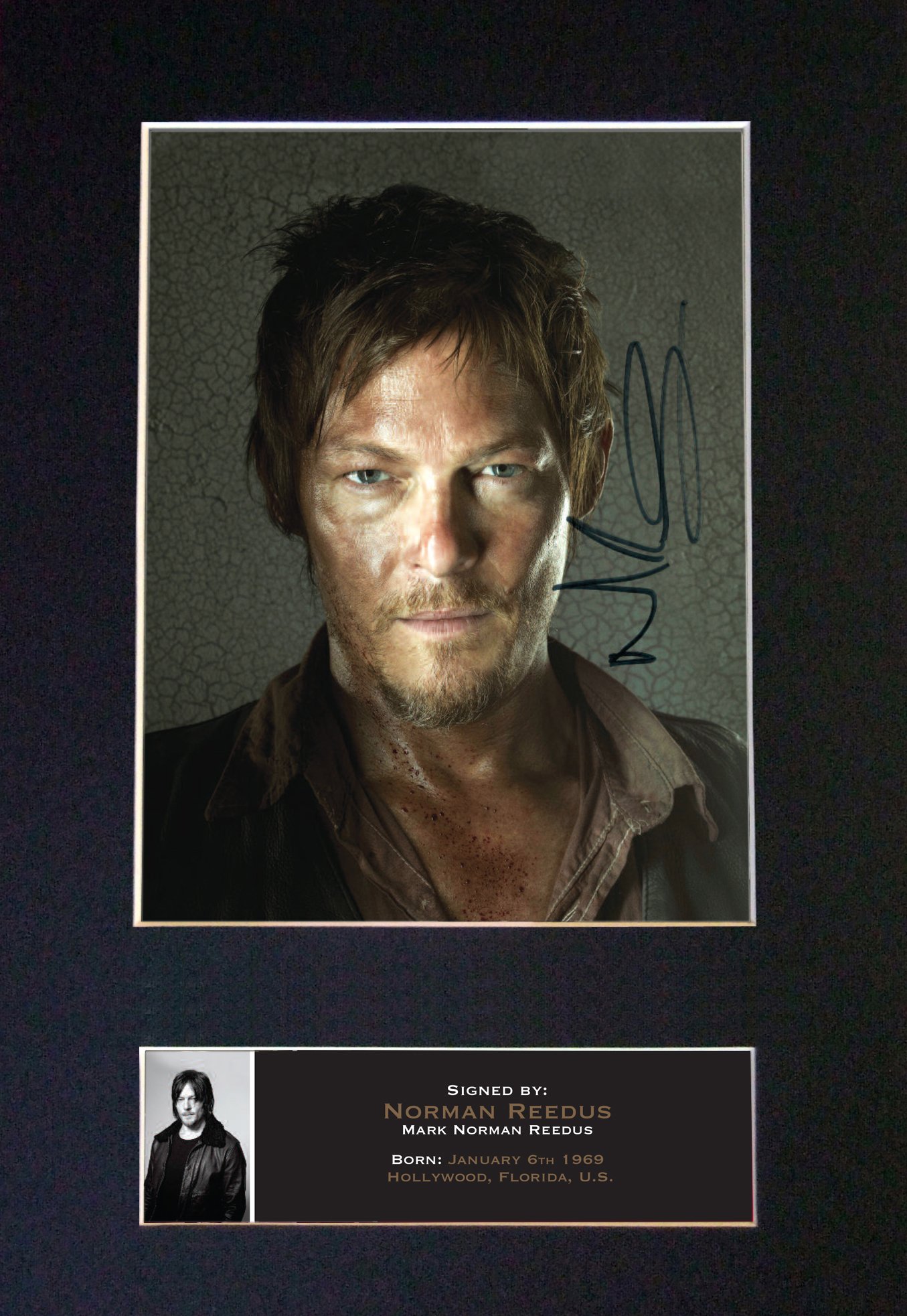 The Autograph Collector Gold,Black Norman Reedus Daryl Dixon The Walking Signed Autograph Mounted Photo Reproduction Print A4 Rare (297 X 210Mm) #560 (Mount & Print (Not Framed))