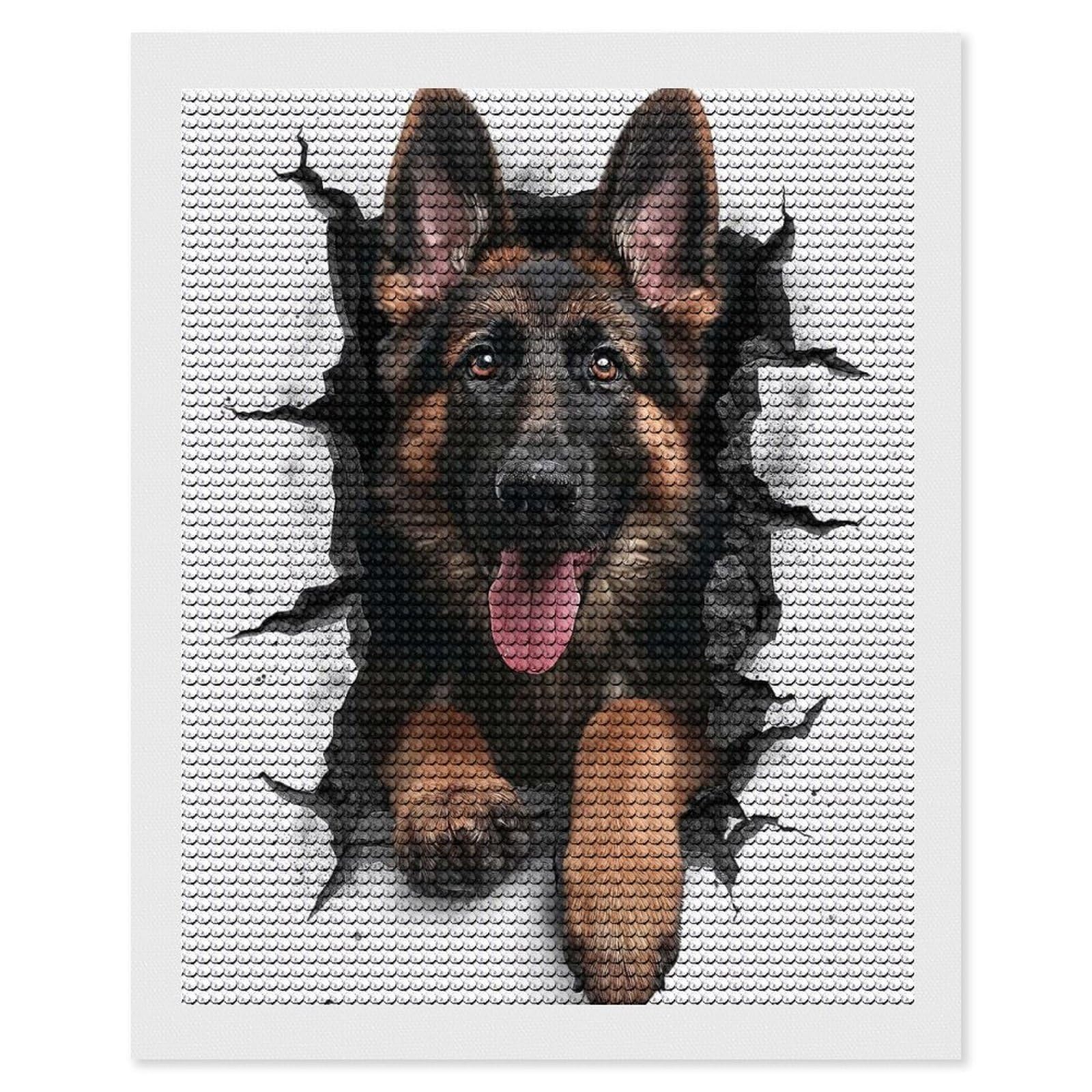 Junmoney German Shepherd Dog DIY Diamond Art Canvas Kit 16"x20", for Adults, Decorate Your Room, Gift Idea, Modern Decor, Finish and Display