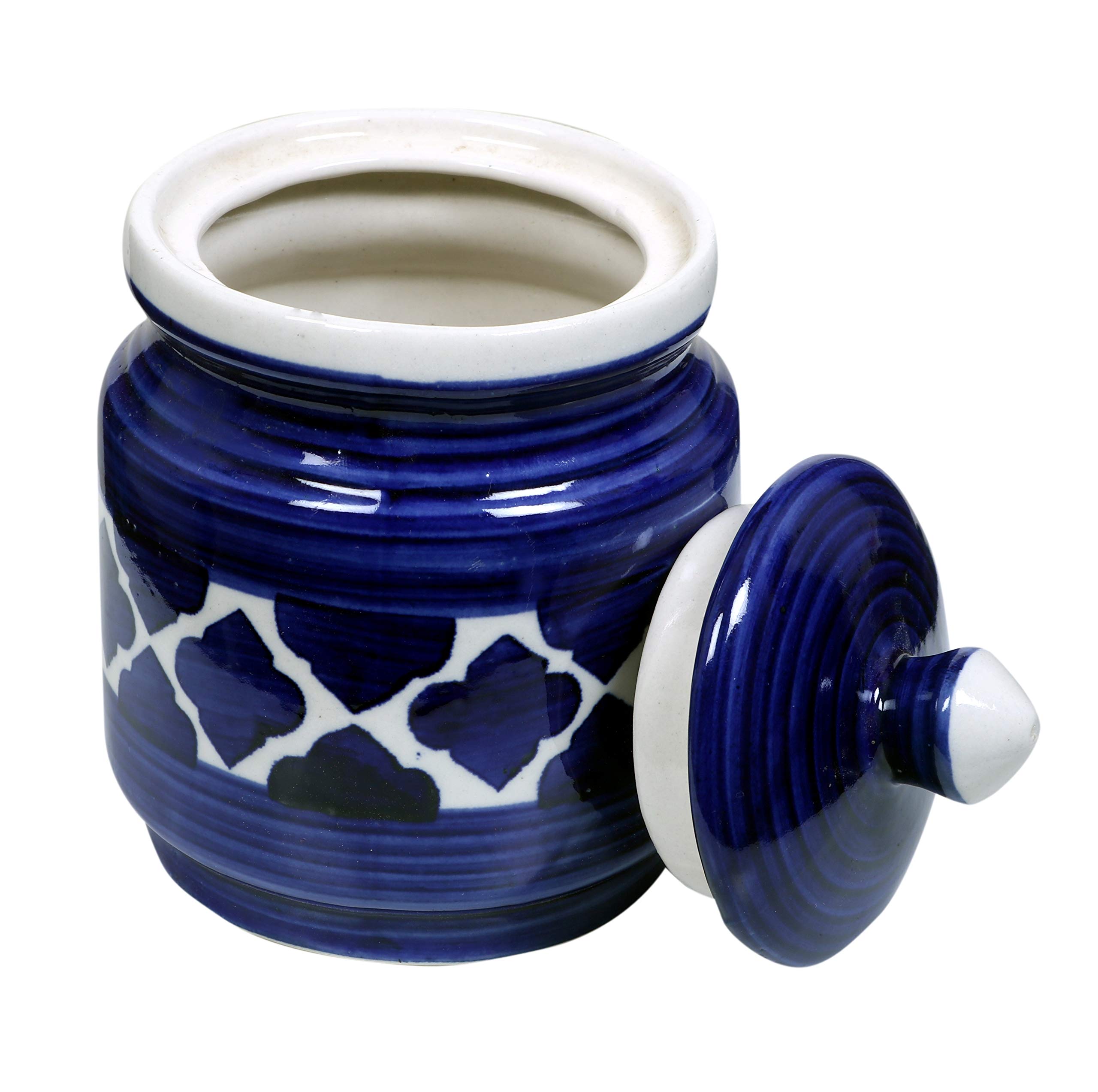 RAJ ROYAL Ceramic Hand Painted Pickle Jar with Lid | 500gm Achar Burni | Pickels Containers | Traditional Airtight Clay Canister Storage for Pickles, Chutney and Kitchen Essentials (Blue) - Image 2 thumbnail