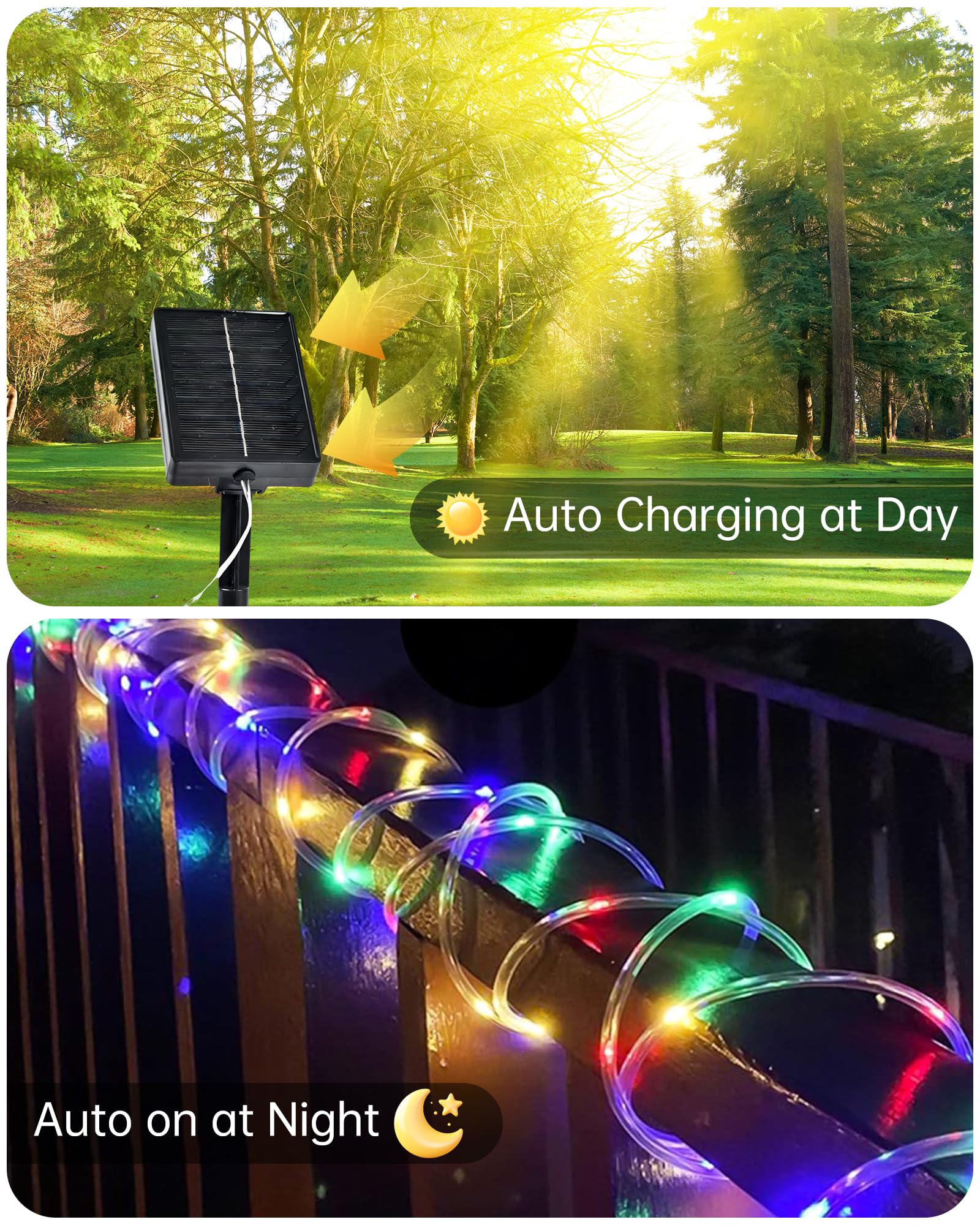 MERRIMAX M Tira de luces solares para exteriores, 200 luces LED solares de 72 pies, impermeables, 8 modos, luces solares de tubo para exteriores, para decoración de árboles, patio, piscina, terraza