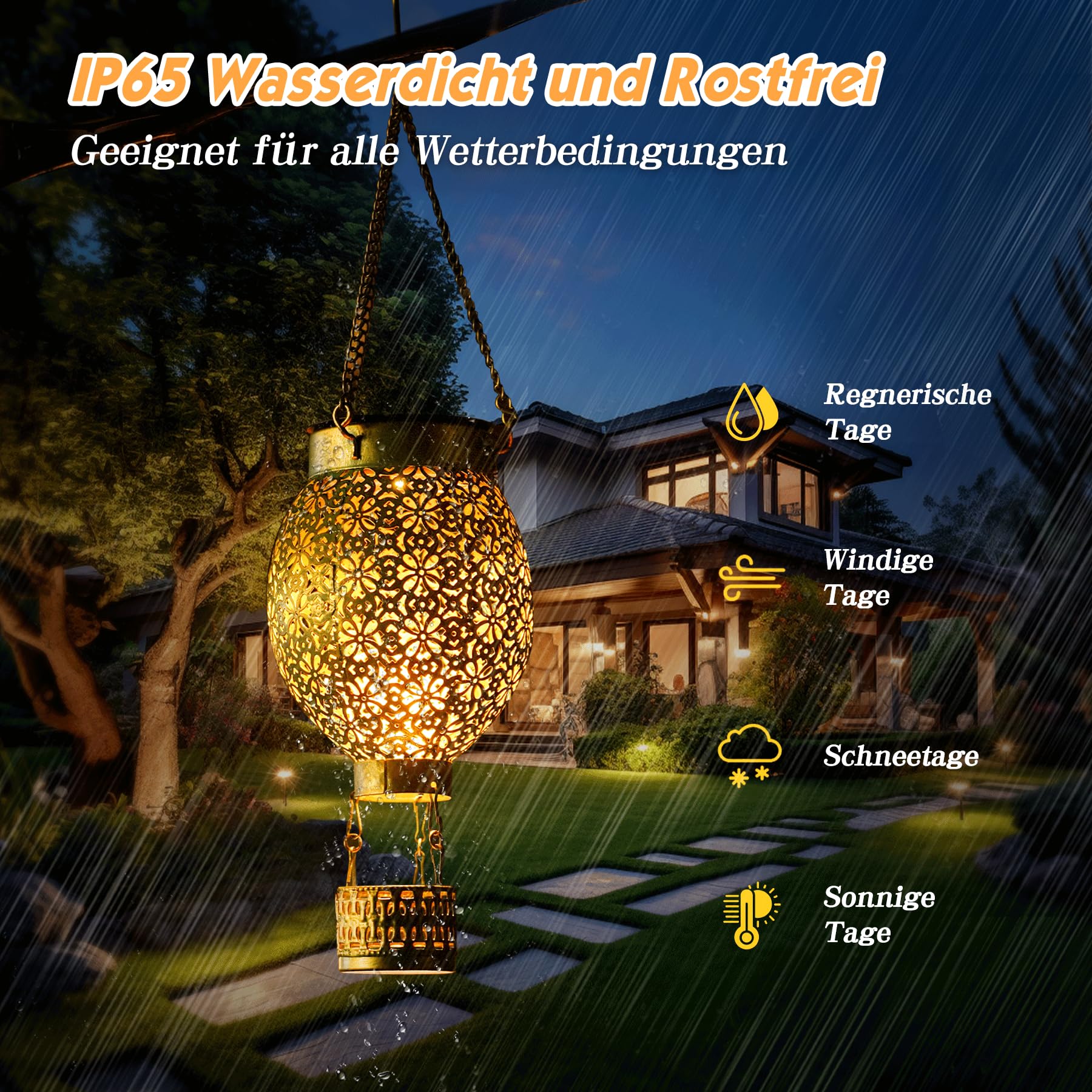 JOYCREATOR Lámparas solares colgantes para exteriores, 2 unidades, globo aerostático LED para exteriores, decoración de jardín, linterna solar de metal IP65, resistente a la intemperie, como regalos