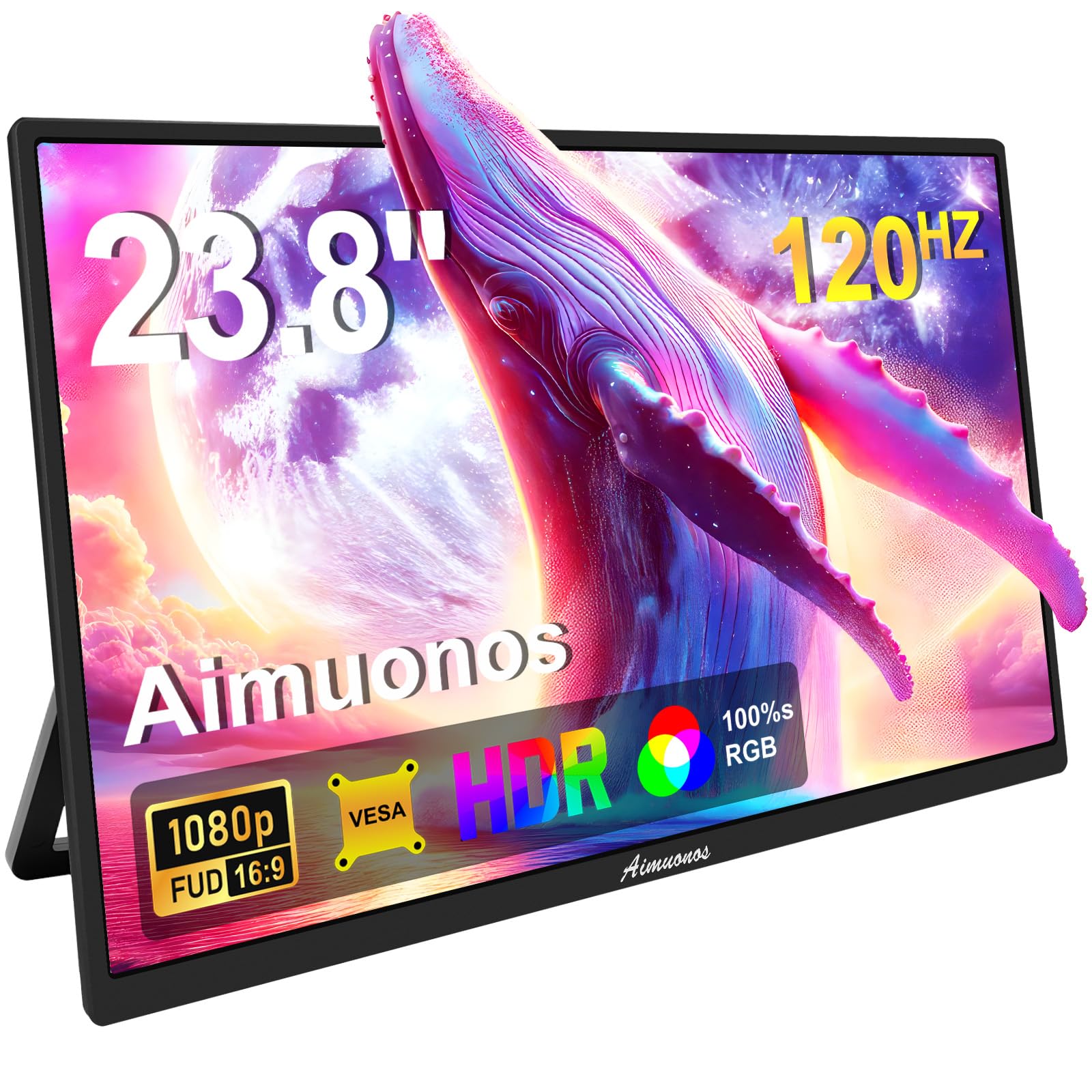 23.8インチポータブルモニター、1080Pモバイルモニター 120Hz FHD HDR プラグアンドプレイ HDMI IPS モバイルディスプレイ デュアルスピーカー トラベル外部スクリーン PC、タブレット、Mac、Xbox、PS3/4/5 用