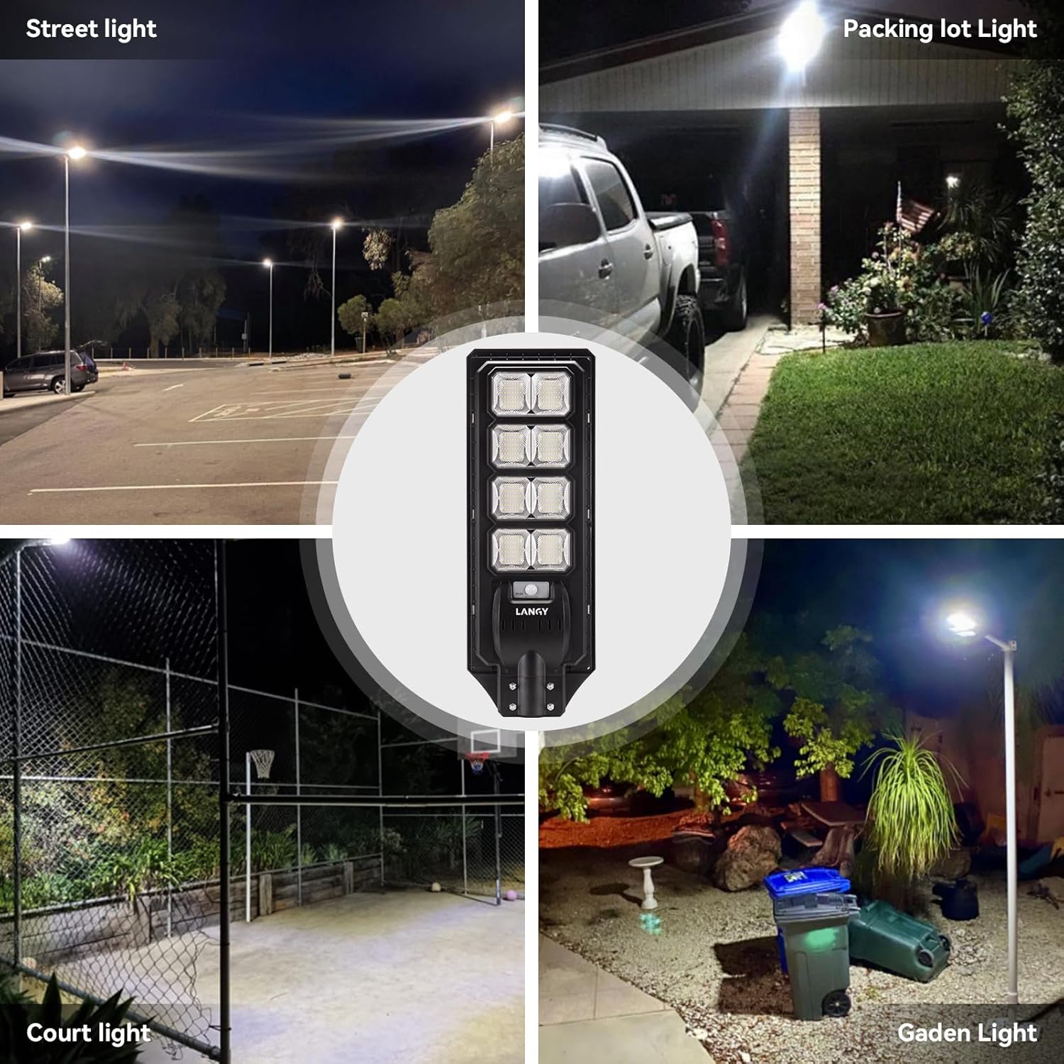 LANGY 2PACK Solar Street Lights Outdoor Lamp 200000 lumens with Remote Control,Dusk to Dawn Motion Sensor,IP65 Waterproof Solar Powered Outdoor Lamp for Parking Lots,Yard,Barn Basketball Court