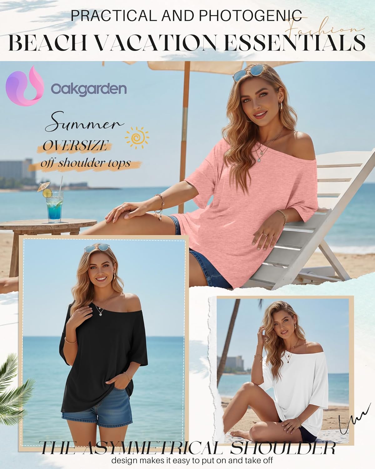 3 Pack Women's Off Shoulder Tops Oversized T Shirts Short Sleeve Casual Loose Tees Summer Basic Tunic - Image 3