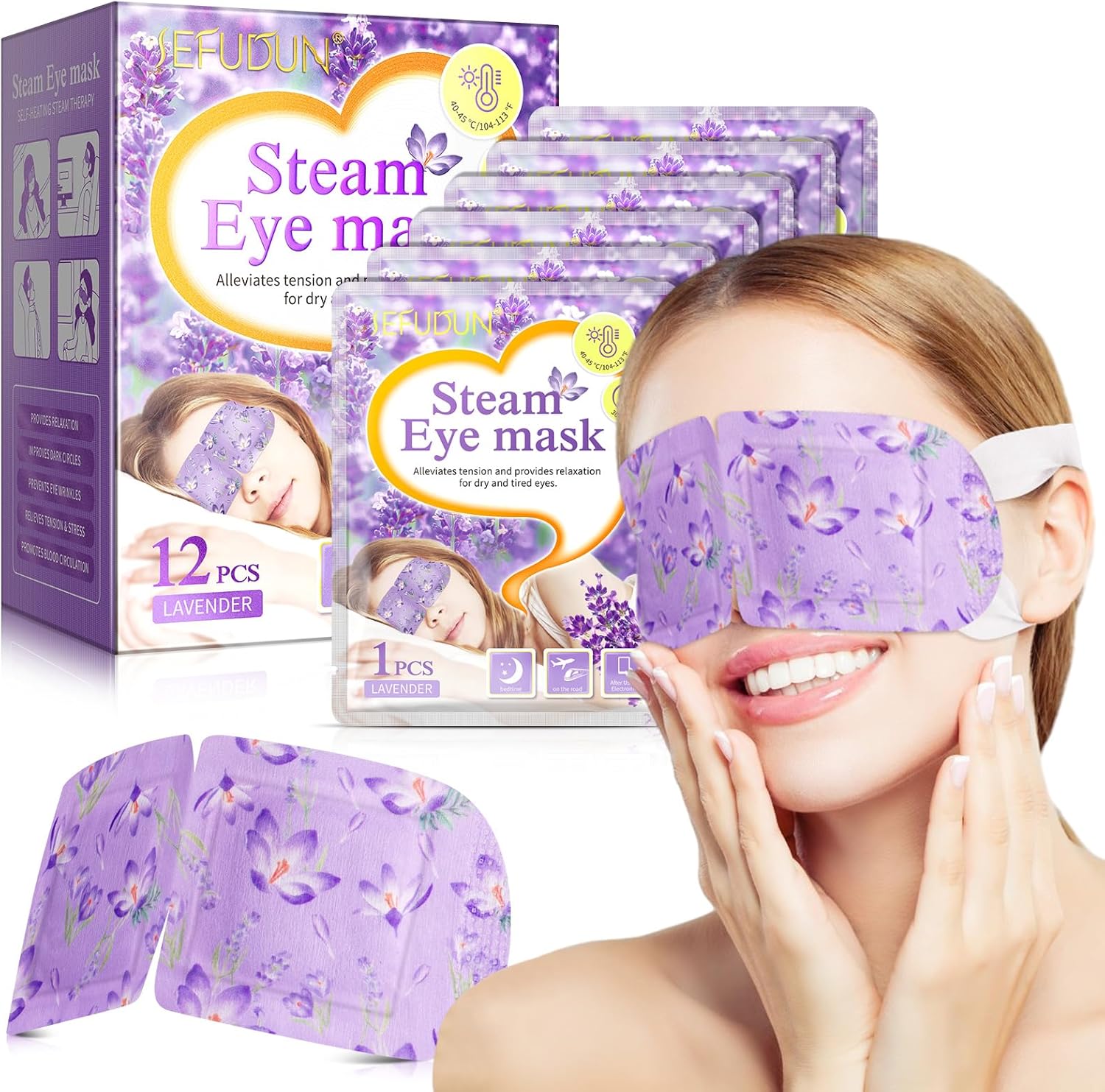 IFUDOIT Steam Eye Mask 12 Packs,Lavender Self Heating Eye Mask,SPA Warm