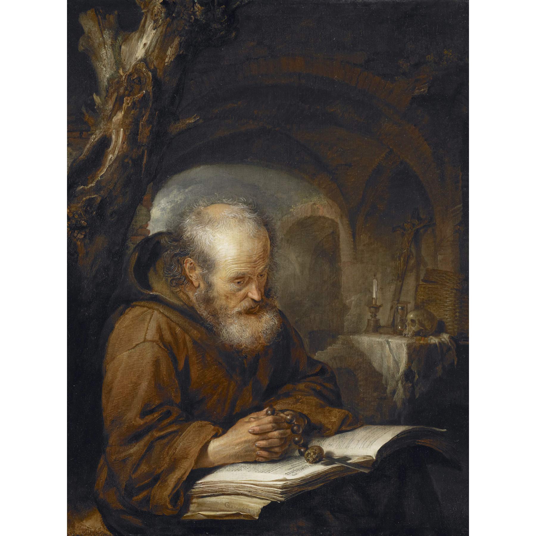 Dou Hermit betender religiöser Mann Gemälde großer Wandkunstdruck auf Leinwand Premium Wandbild