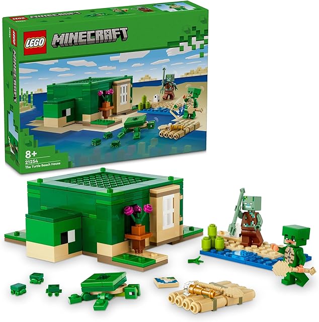 LEGO Minecraft Domek na plaży żółwi, Zabawki Konstrukcyjne, Fajny Zestaw Klocków Dla Dzieci, Chłopców i Dziewczynek, Zabawa w Opiekę nad Zwierzętami, Prezent dla Ośmiolatka i dla Graczy 21254