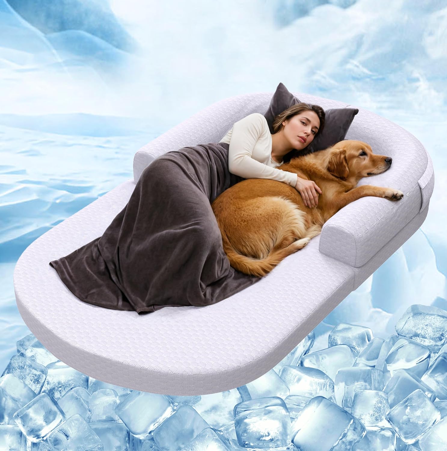 71 x 43 Inch Large Cooling Orthopedic Dog Bed for Big Dogs, Machine Washable Pet Safety Material