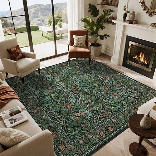 Miniatura 49 de Alfombra floral para sala de estar, 5 x 8 pies, color marfil, suave, lavable, bohemia, para dormitorio, estética, resistente a las manchas,