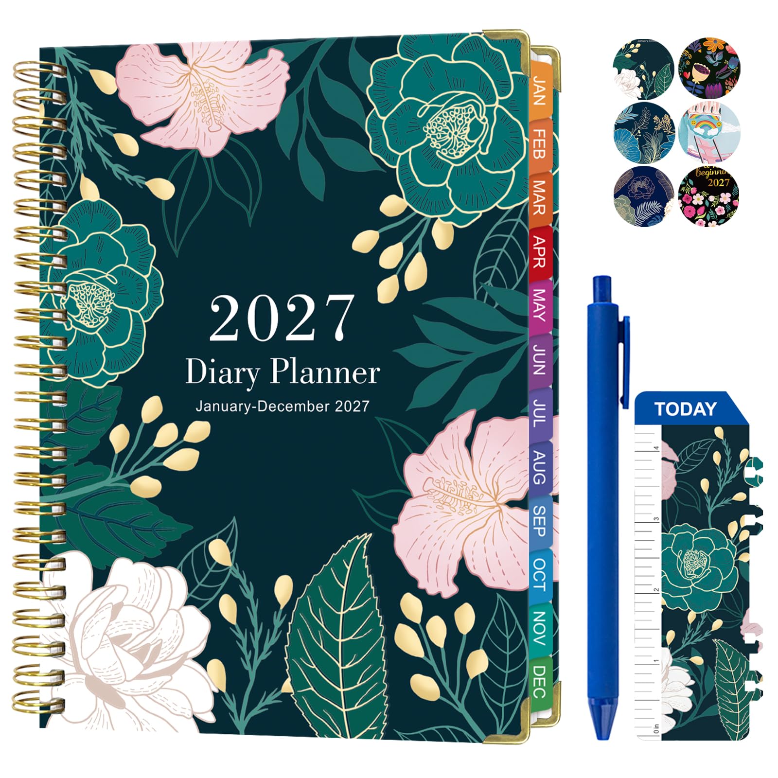 Twinsun 2027 Diary, Diary 2027 A5 Week to View Weekly Monthly Planner Agenda 6.1" x 8.5" Hardcover with Tabs Diaries Page A Day Notebook for Work School Academic Schedule (B1102)